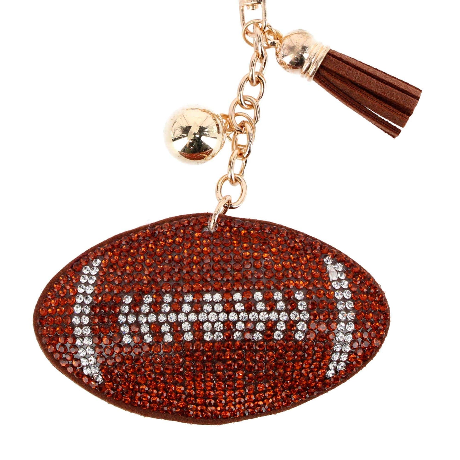CTM® Women's Rhinestone Football & Tassel Bag Charm & Key Chain - Brown
