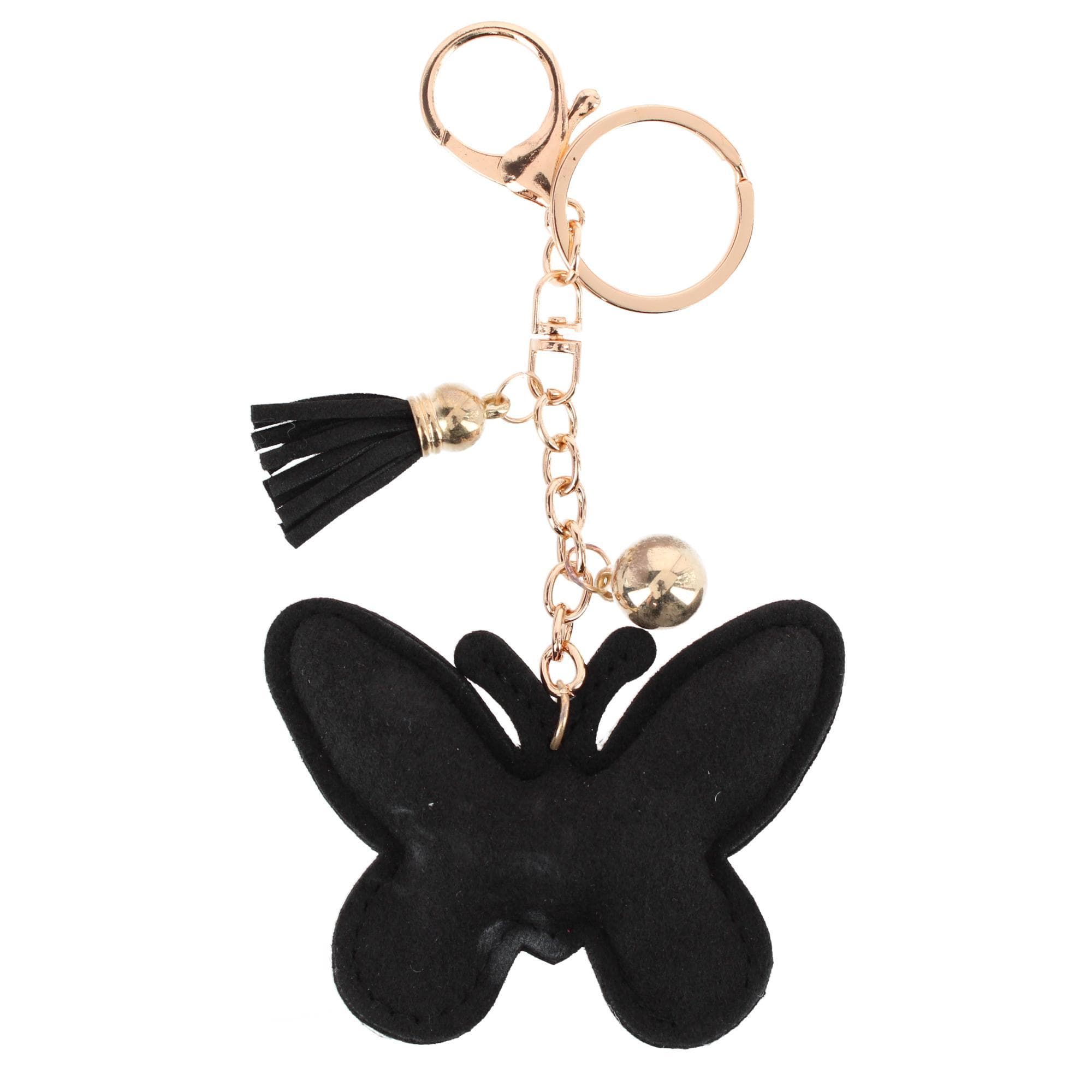 CTM® Women's Glittery Rhinestone Butterfly Bag Charm & Key Chain - Black