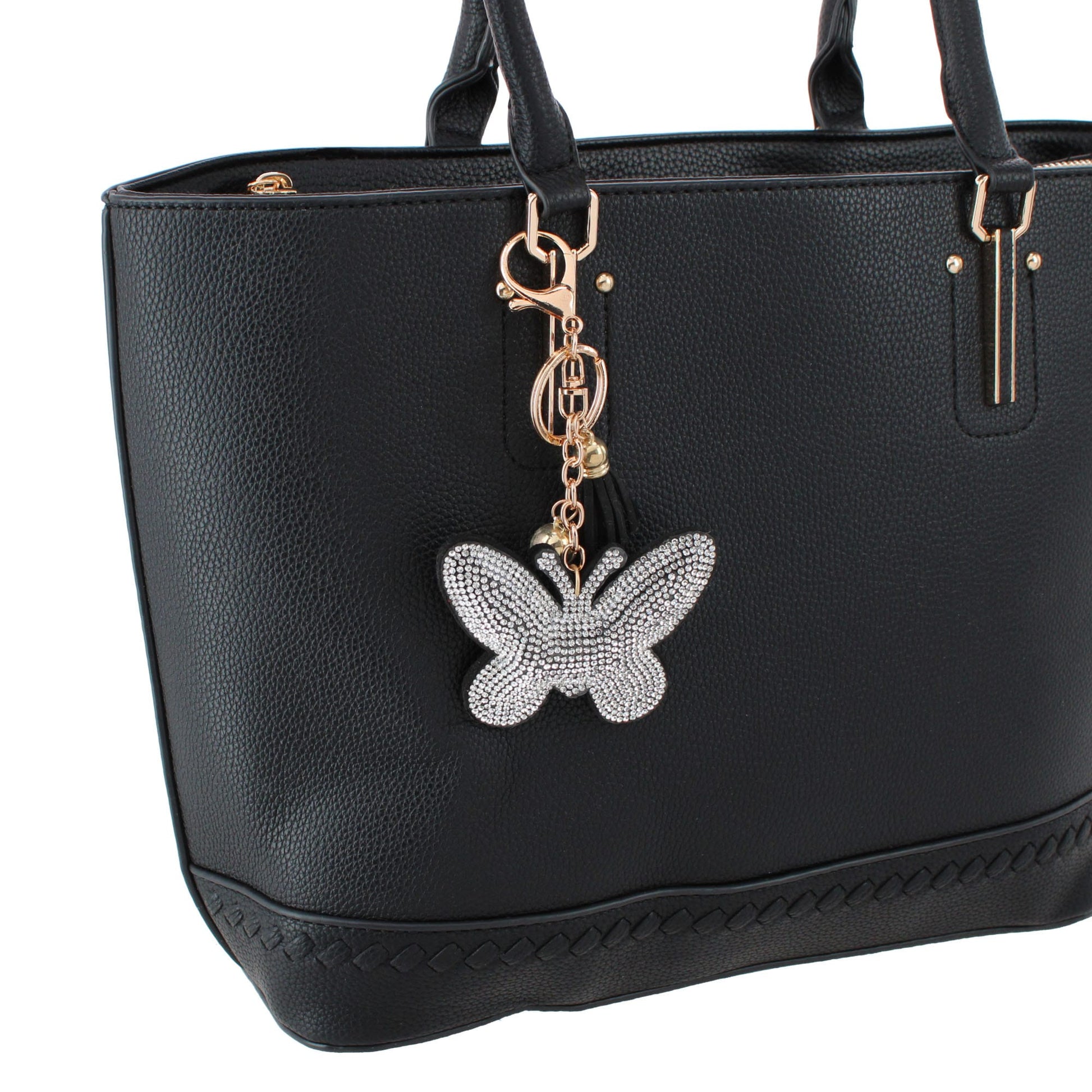 CTM® Women's Glittery Rhinestone Butterfly Bag Charm & Key Chain - Black