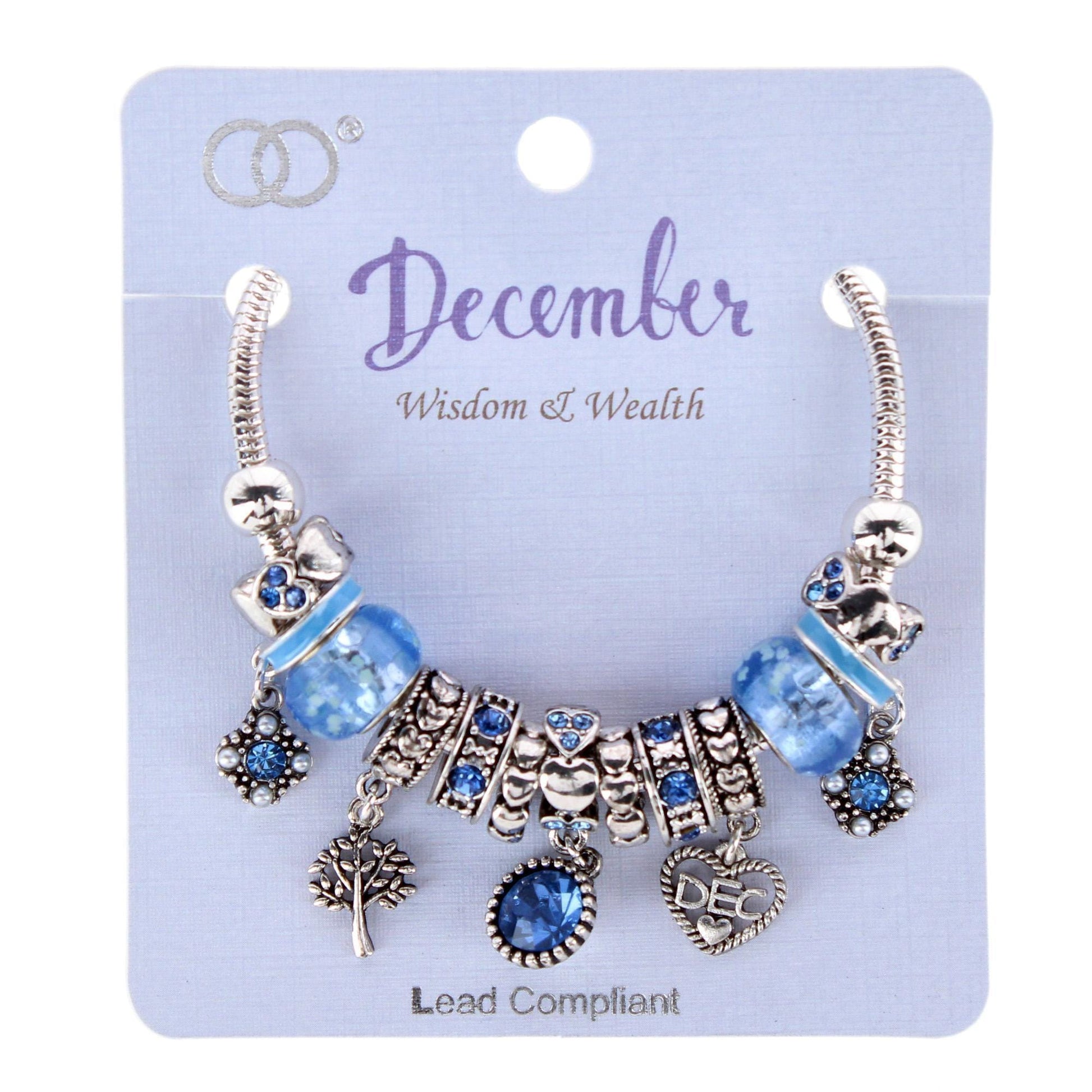 CTM® Women's Meaningful Birthstone Charm Clasp Bracelet - December- Blue Topaz