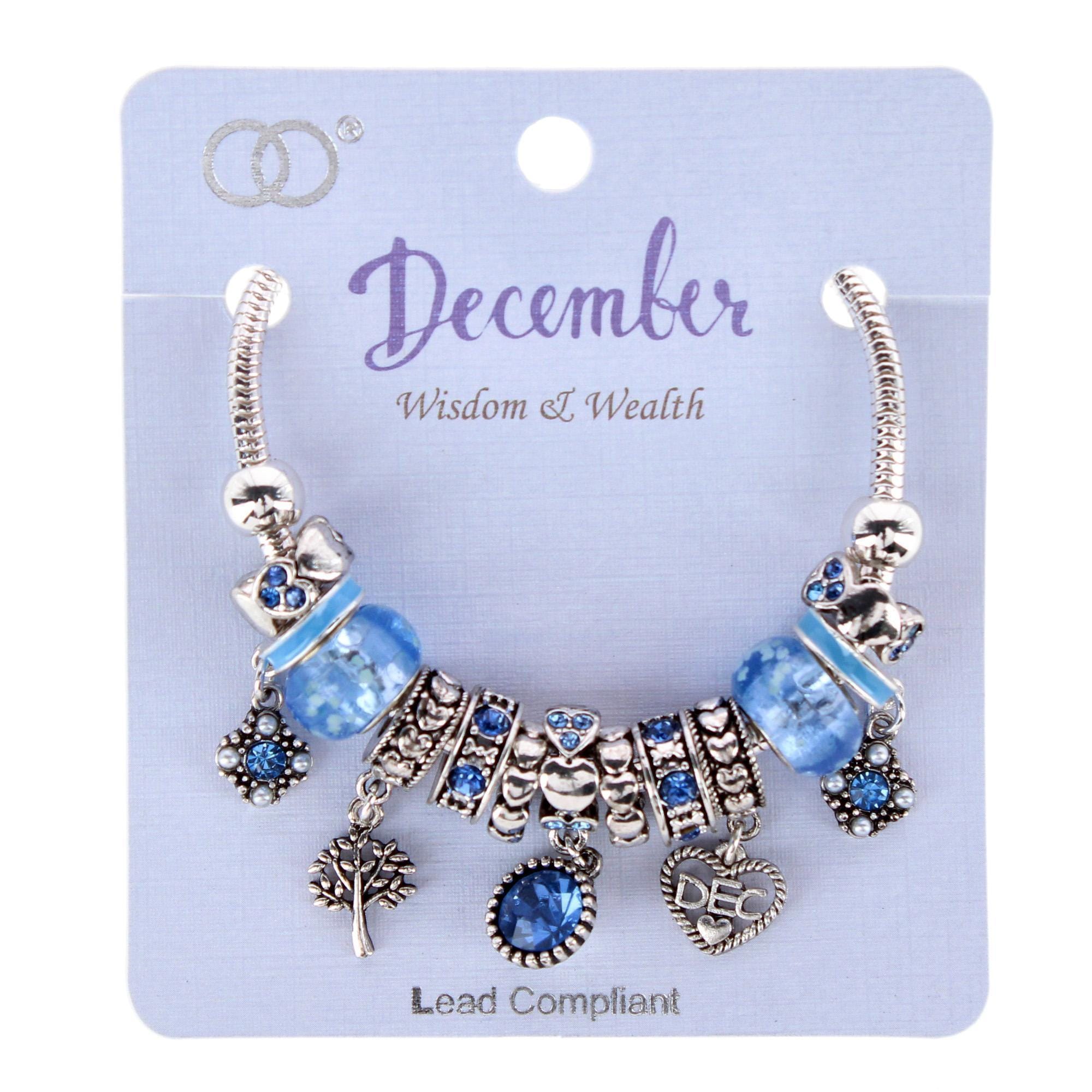 CTM® Women's Meaningful Birthstone Charm Clasp Bracelet - December- Blue Topaz