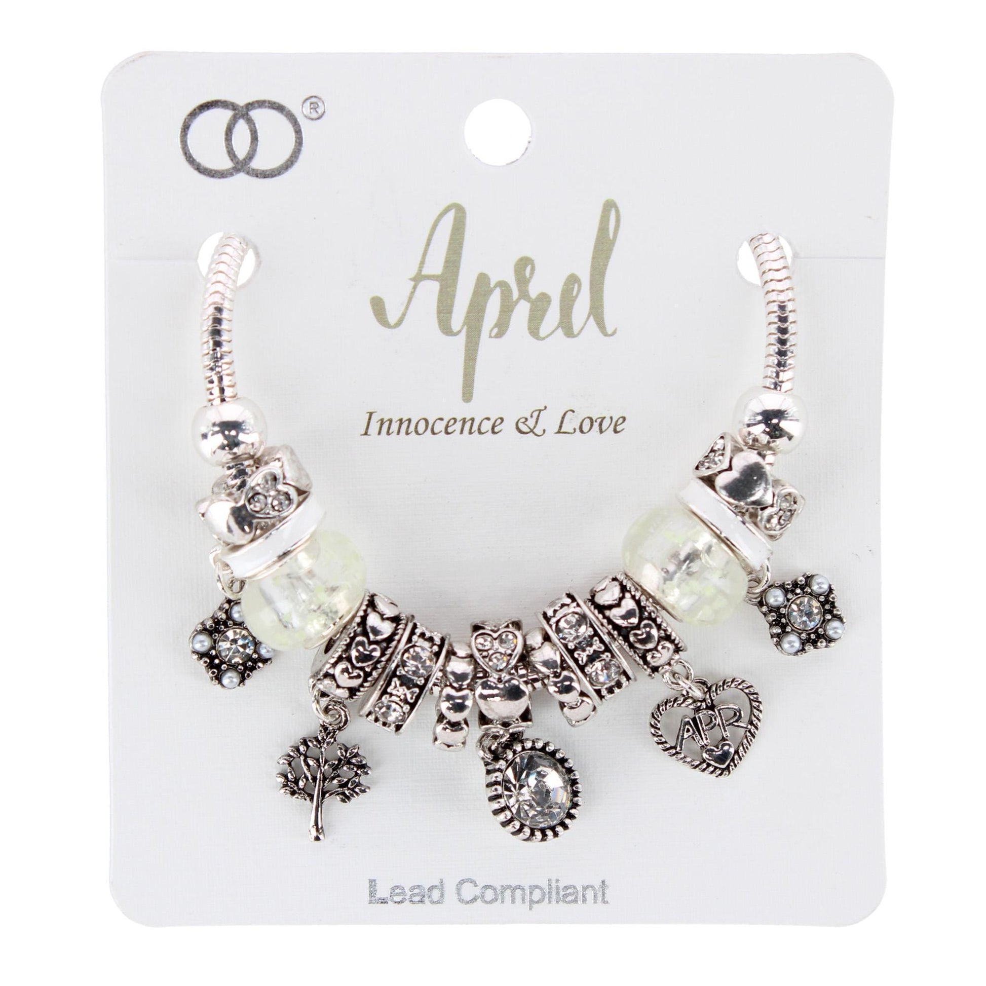 CTM® Women's Meaningful Birthstone Charm Clasp Bracelet - April- Diamond