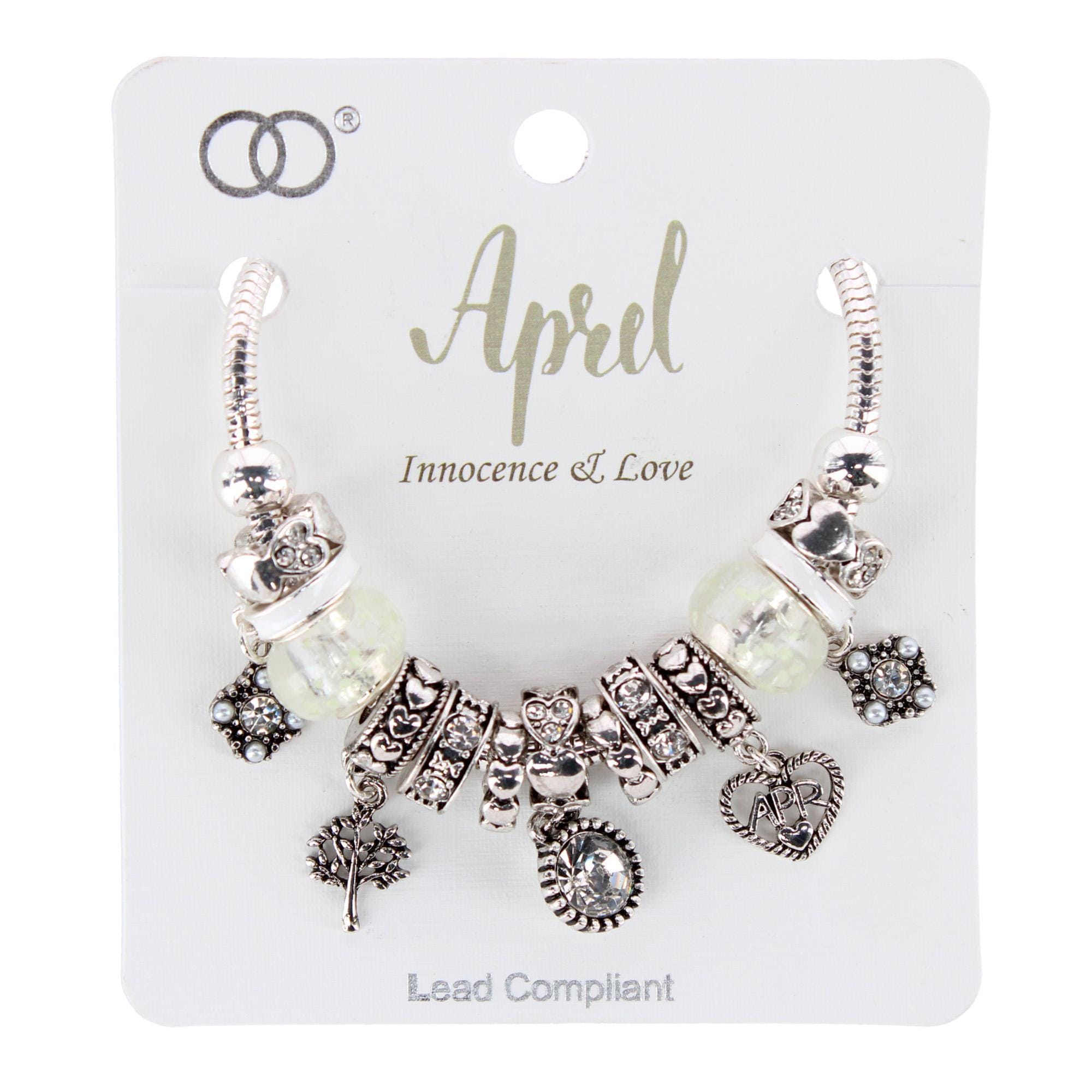 CTM® Women's Meaningful Birthstone Charm Clasp Bracelet - April- Diamond