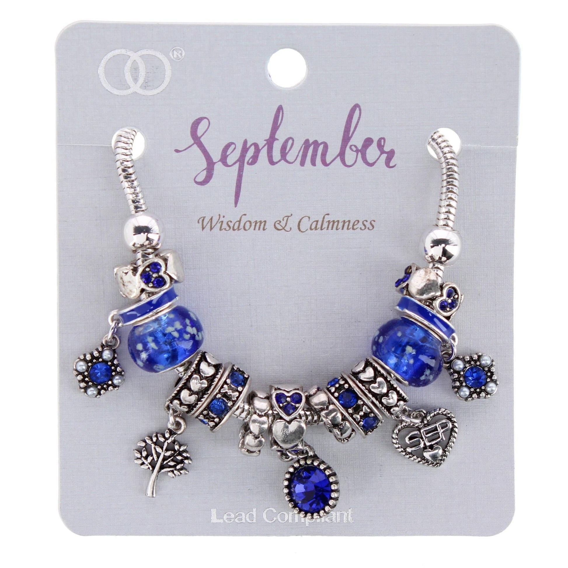 CTM® Women's Meaningful Birthstone Charm Clasp Bracelet - September- Sapphire