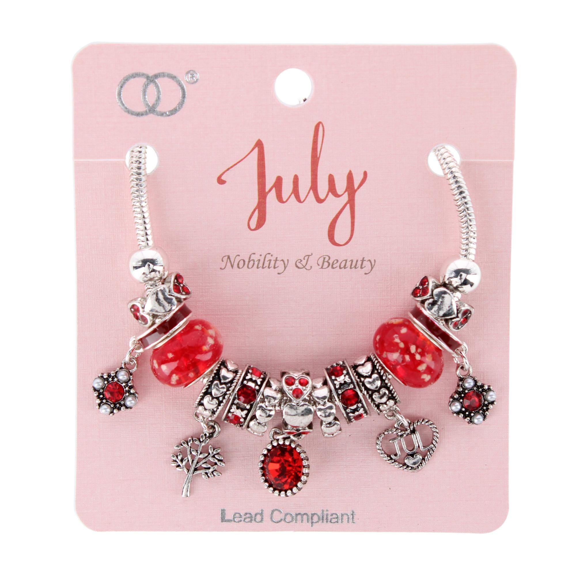 CTM® Women's Meaningful Birthstone Charm Clasp Bracelet - July- Ruby