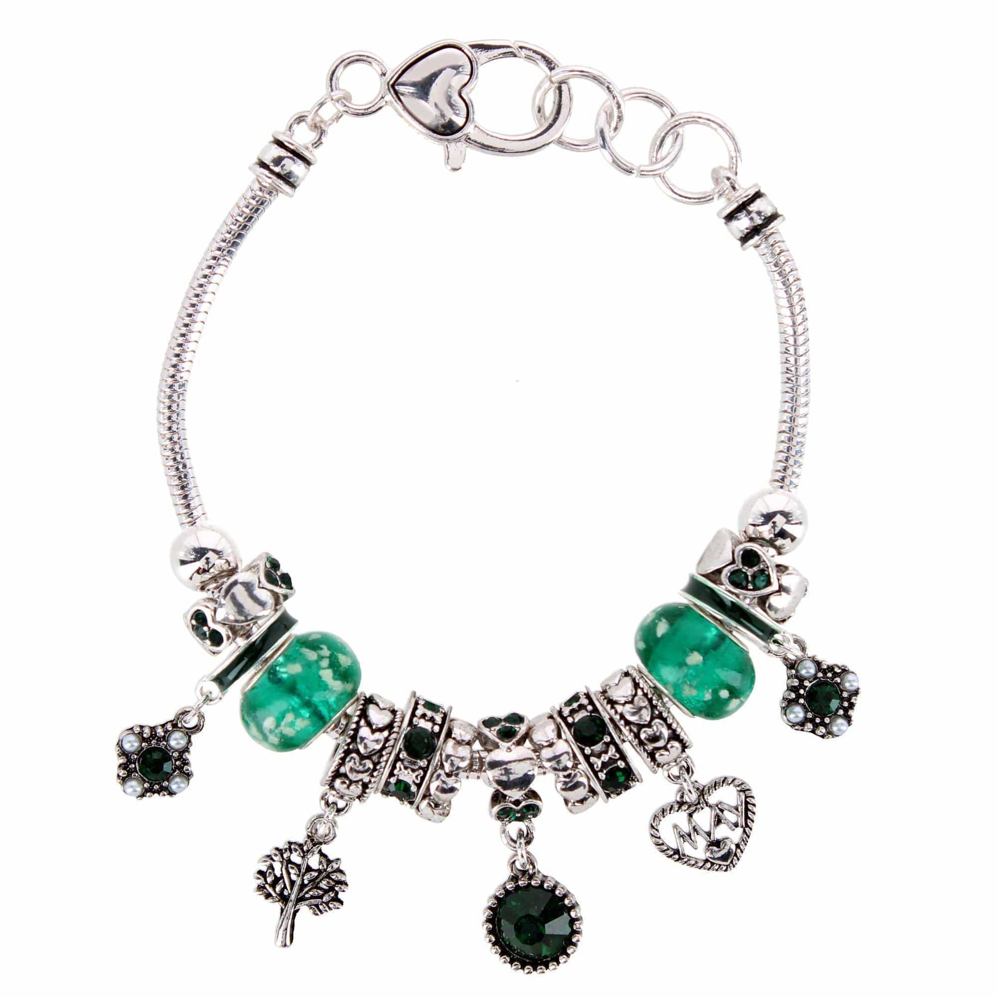 CTM® Women's Meaningful Birthstone Charm Clasp Bracelet - May- Emerald