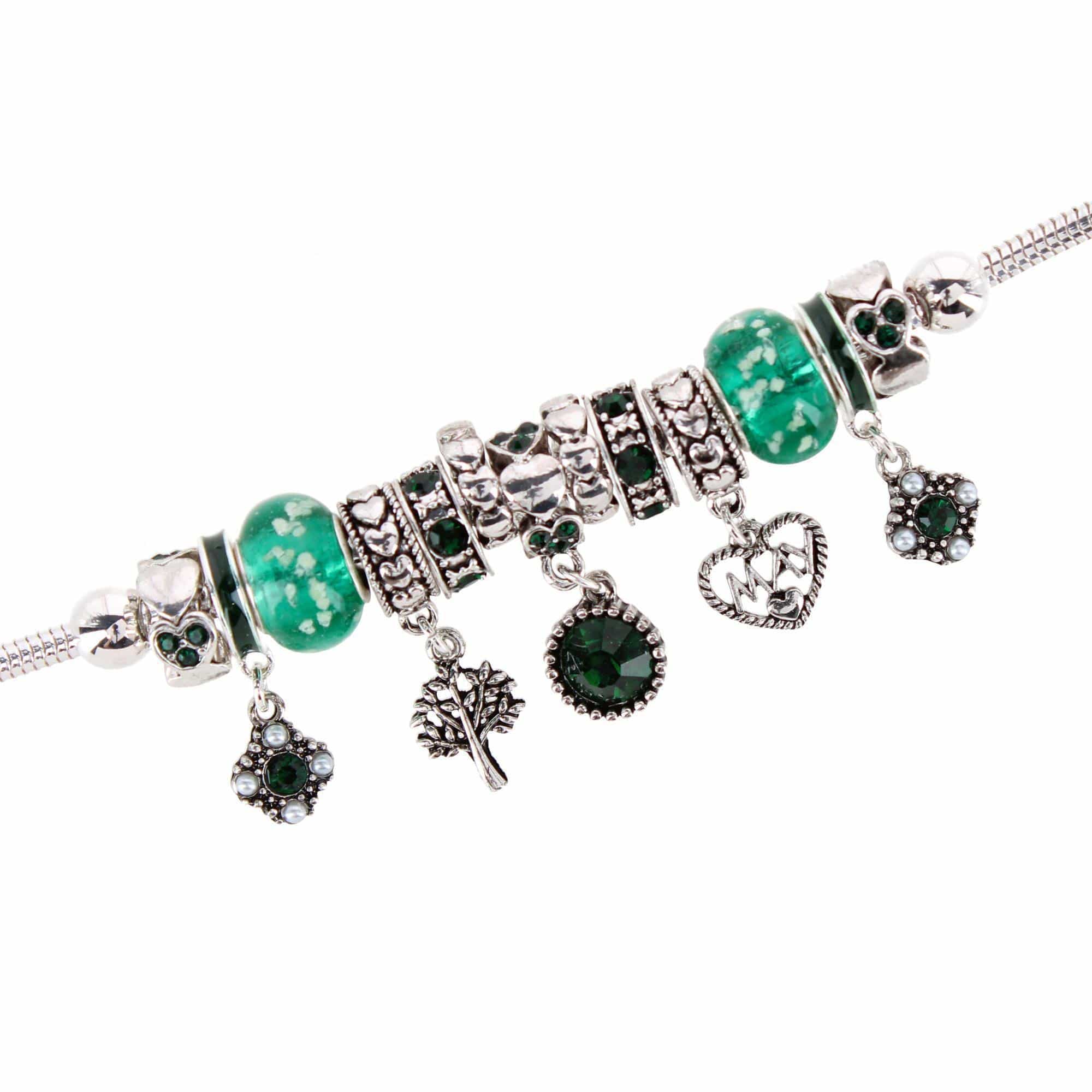 CTM® Women's Meaningful Birthstone Charm Clasp Bracelet - May- Emerald