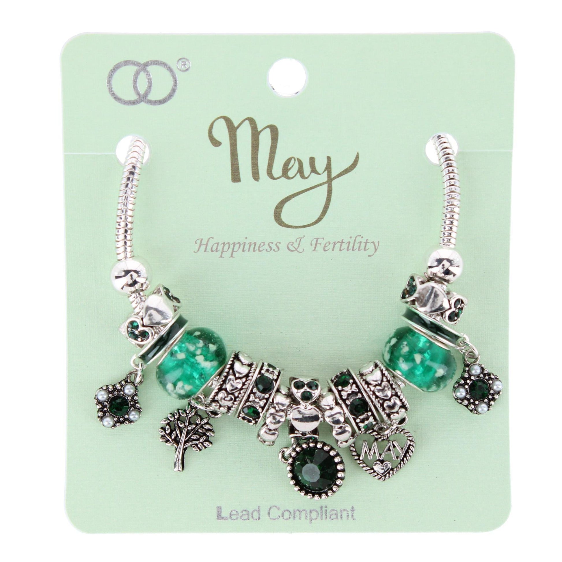 CTM® Women's Meaningful Birthstone Charm Clasp Bracelet - May- Emerald