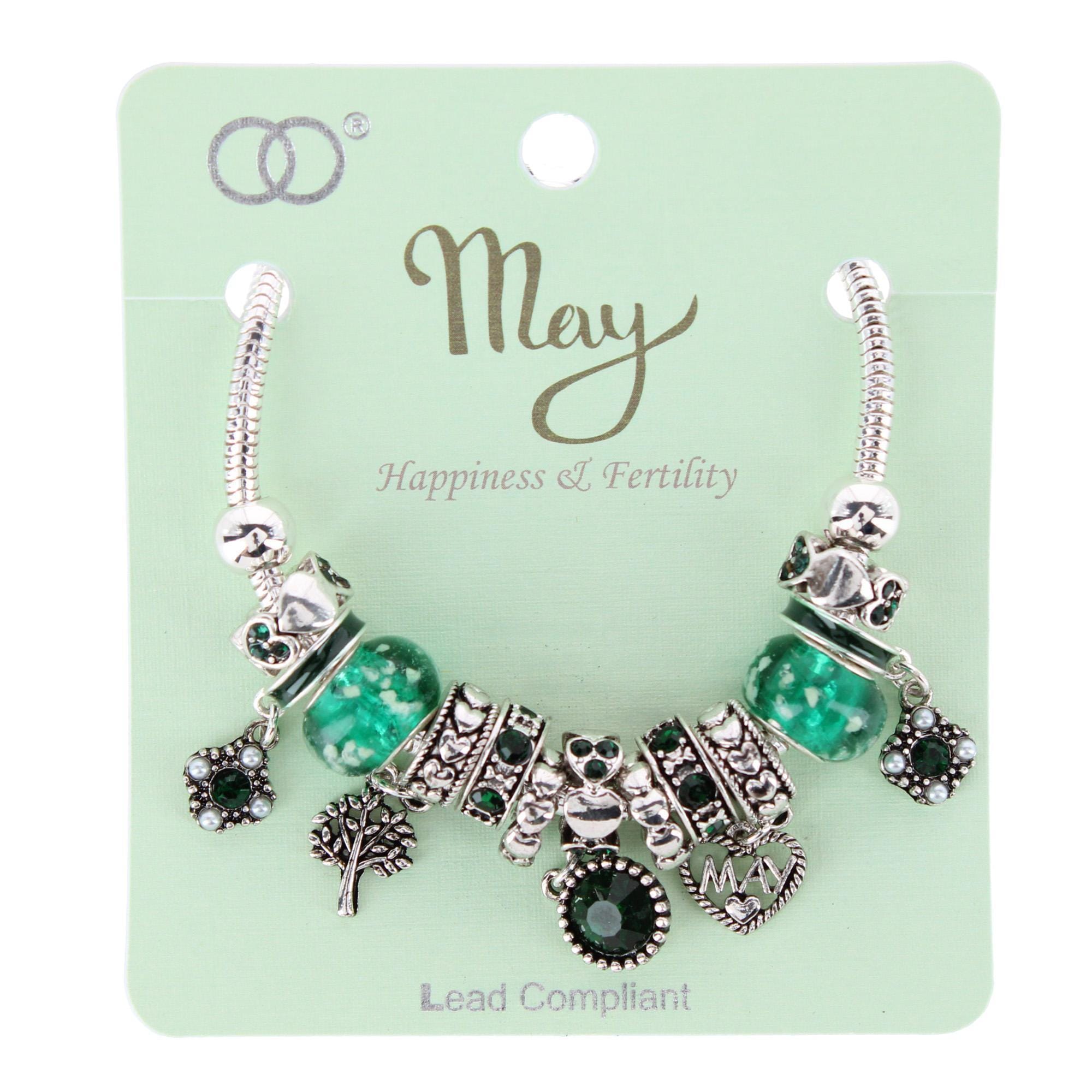 CTM® Women's Meaningful Birthstone Charm Clasp Bracelet - May- Emerald