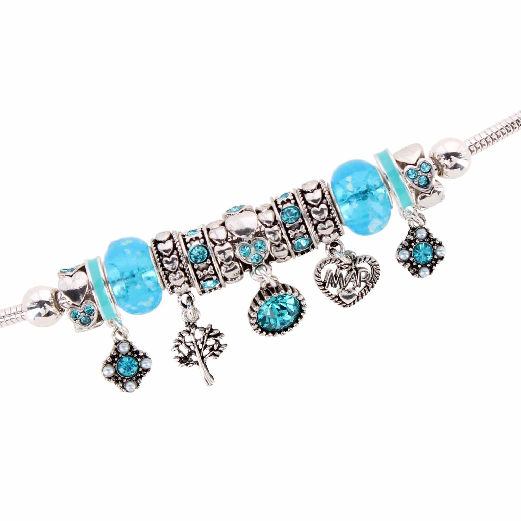 CTM® Women's Meaningful Birthstone Charm Clasp Bracelet - March- Aquamarine