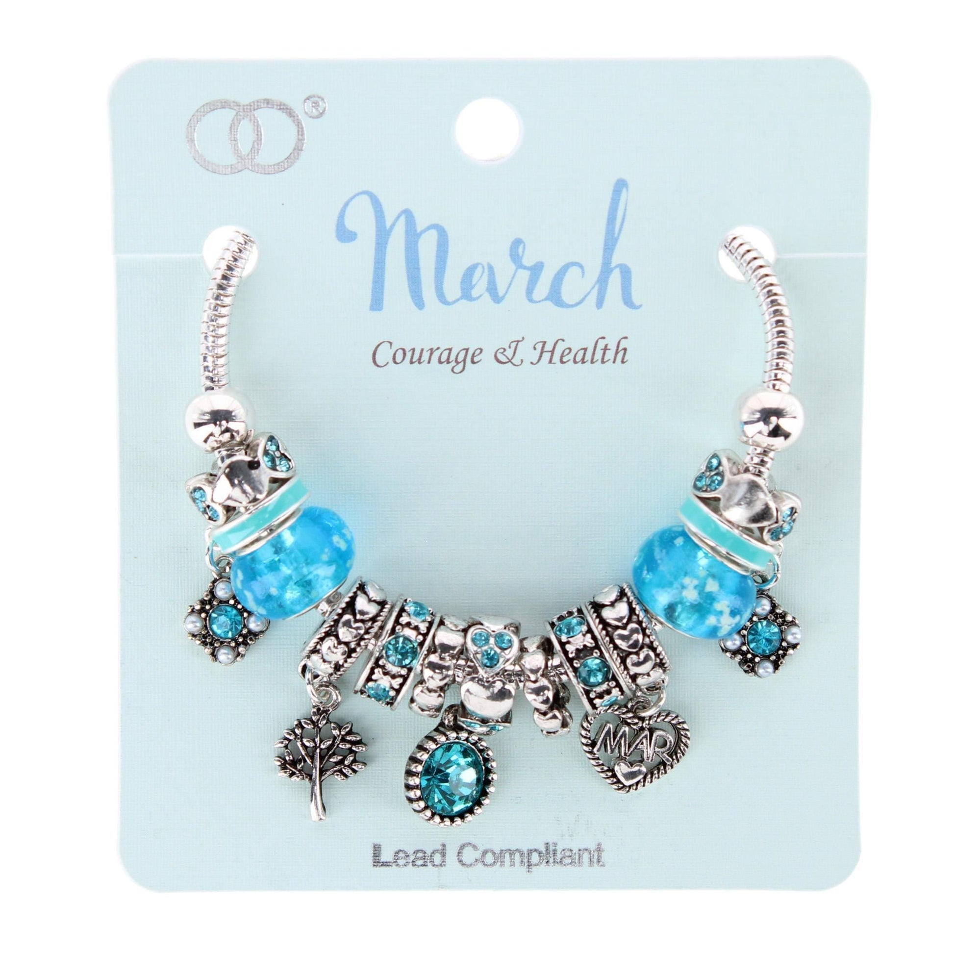CTM® Women's Meaningful Birthstone Charm Clasp Bracelet - March- Aquamarine