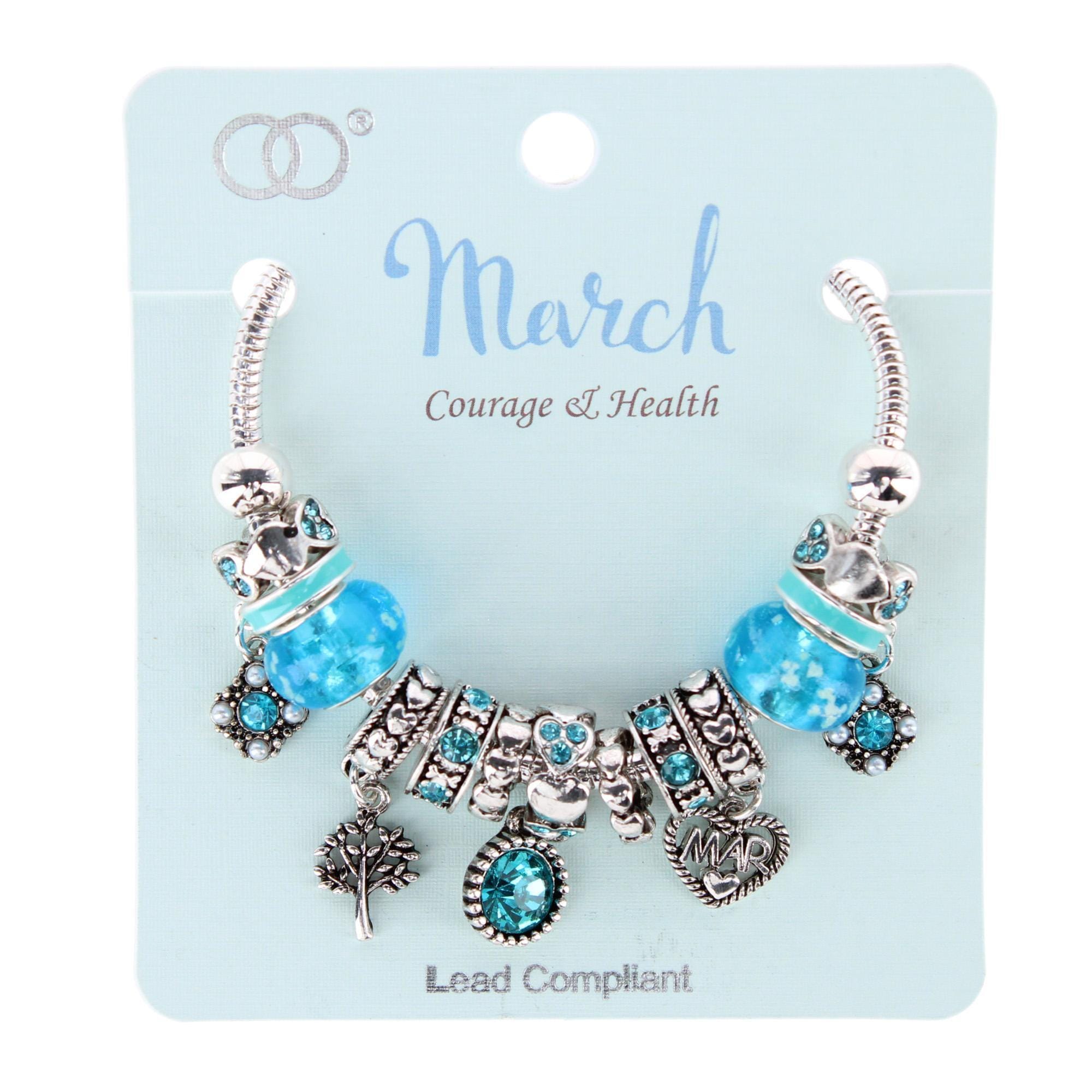 CTM® Women's Meaningful Birthstone Charm Clasp Bracelet - March- Aquamarine