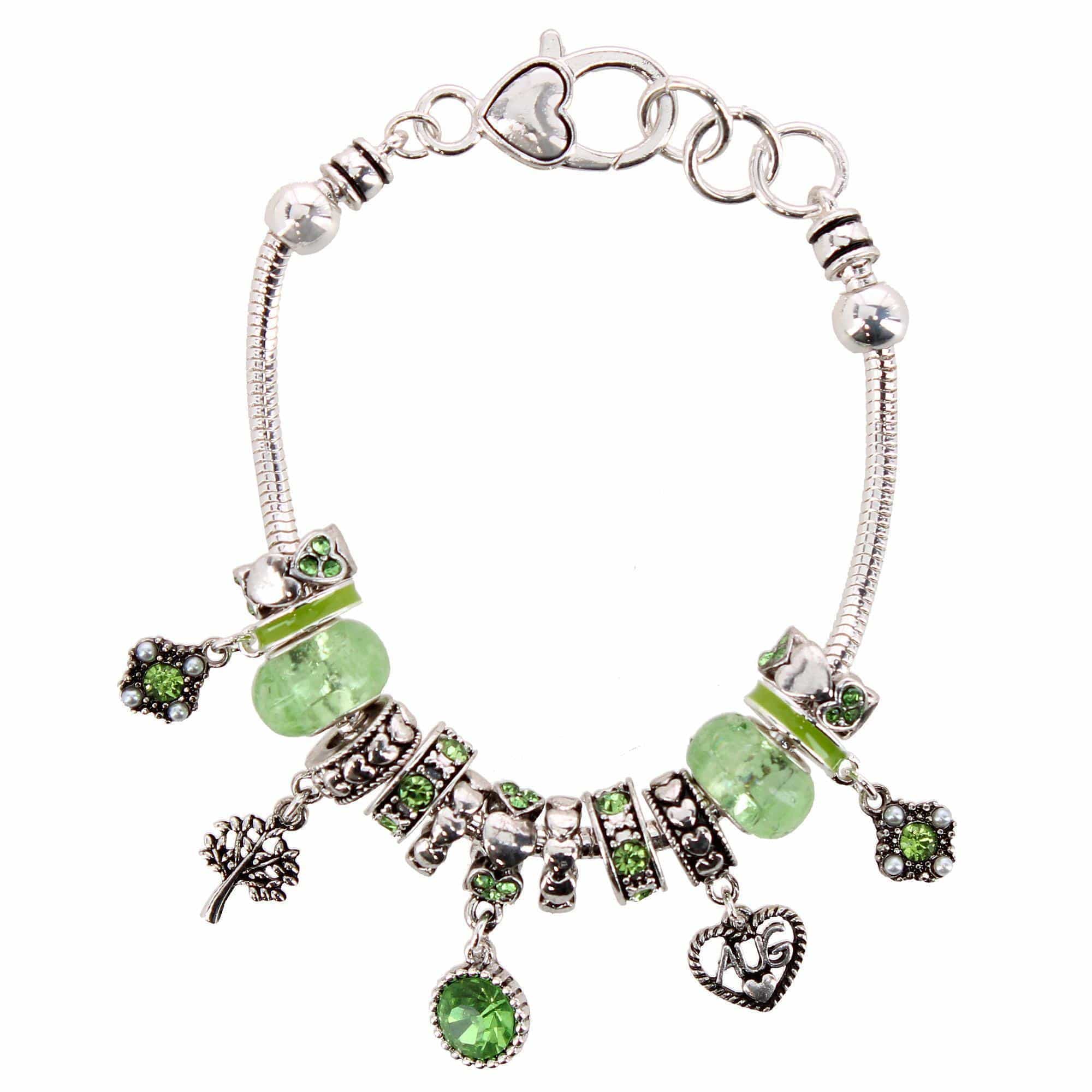CTM® Women's Meaningful Birthstone Charm Clasp Bracelet - August - Peridot