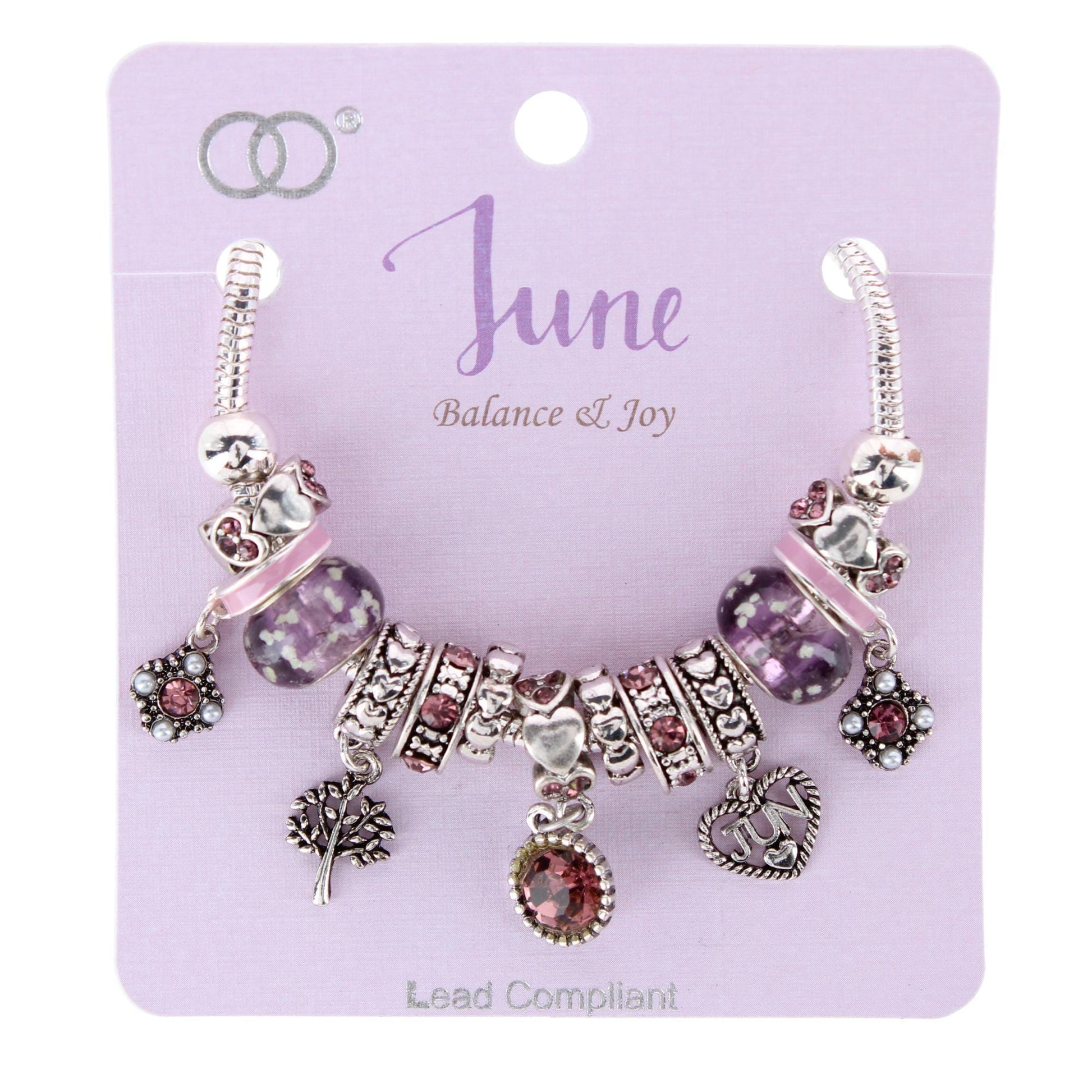 CTM® Women's Meaningful Birthstone Charm Clasp Bracelet - June- Alexandrite