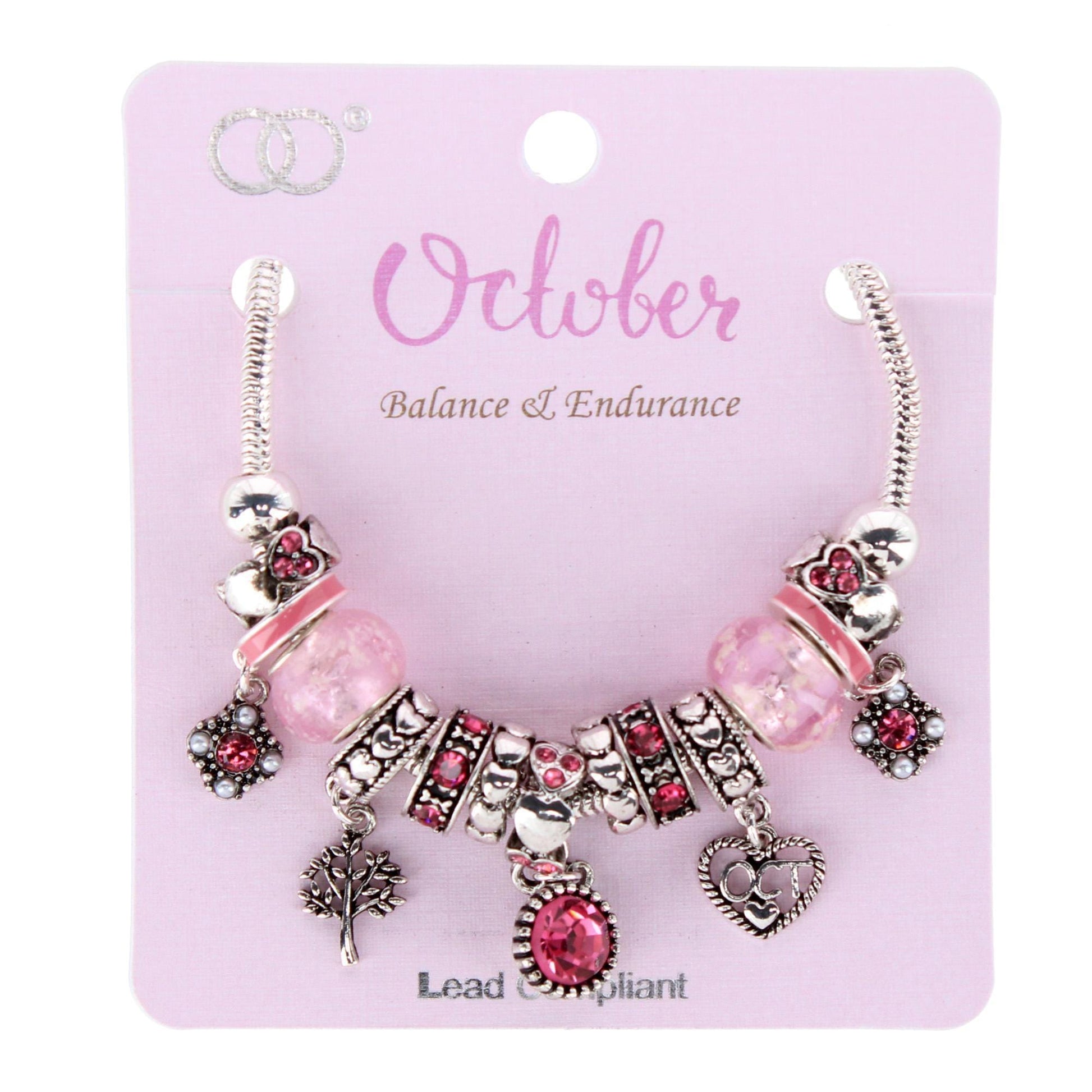 CTM® Women's Meaningful Birthstone Charm Clasp Bracelet - October- Tourmaline