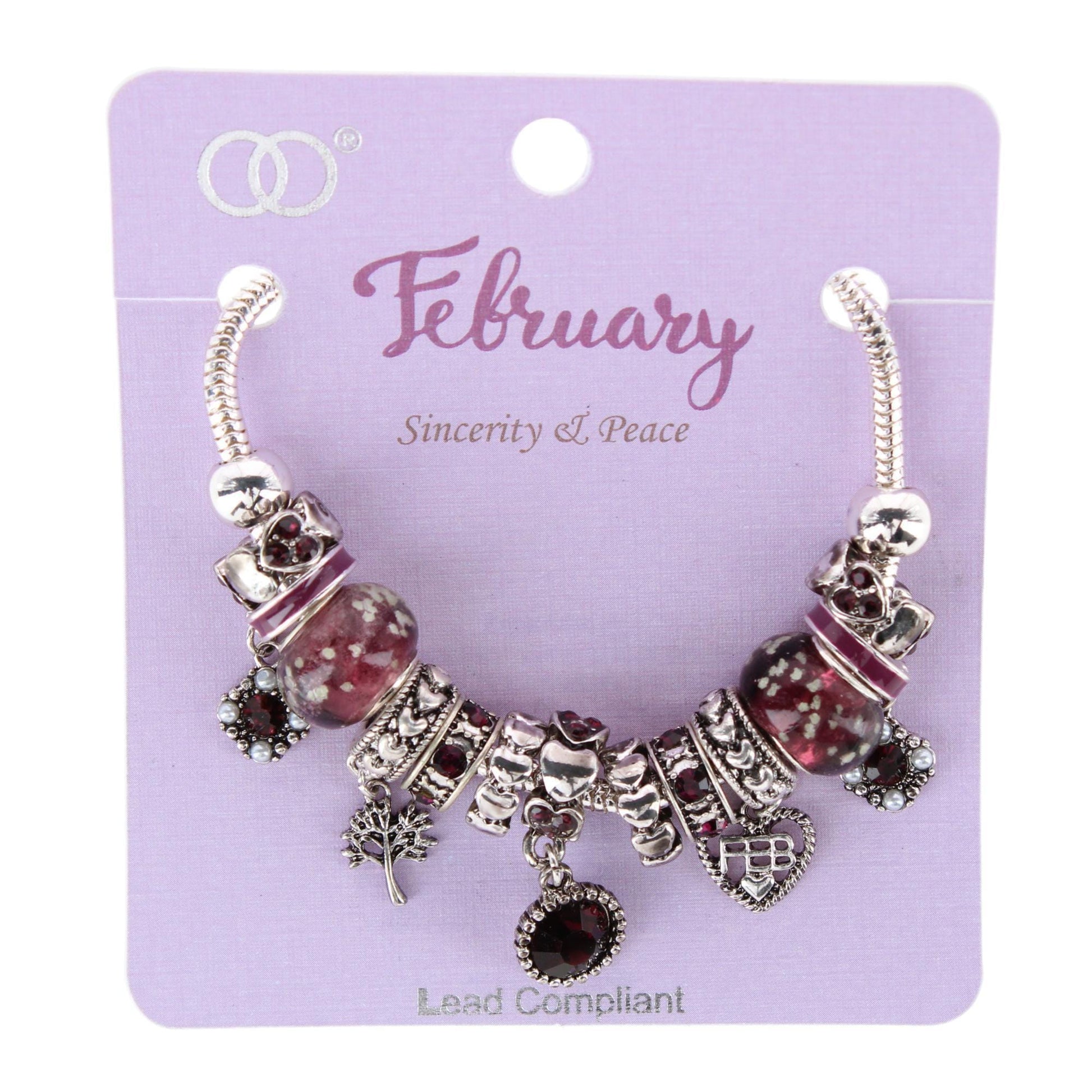 CTM® Women's Meaningful Birthstone Charm Clasp Bracelet - February- Amethyst