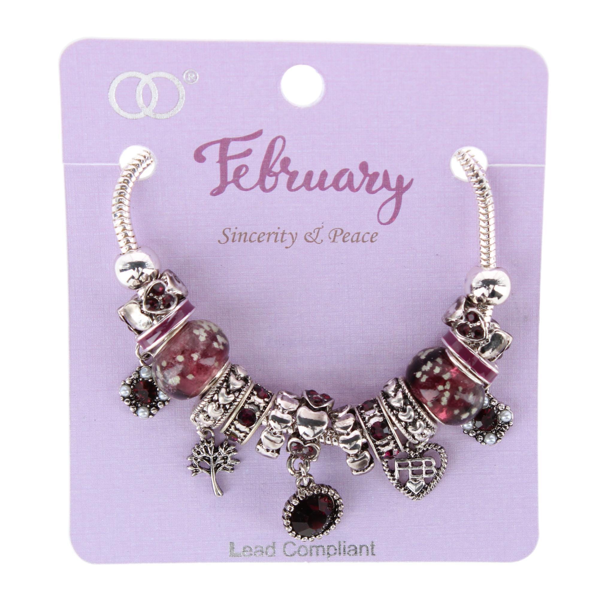 CTM® Women's Meaningful Birthstone Charm Clasp Bracelet - February- Amethyst
