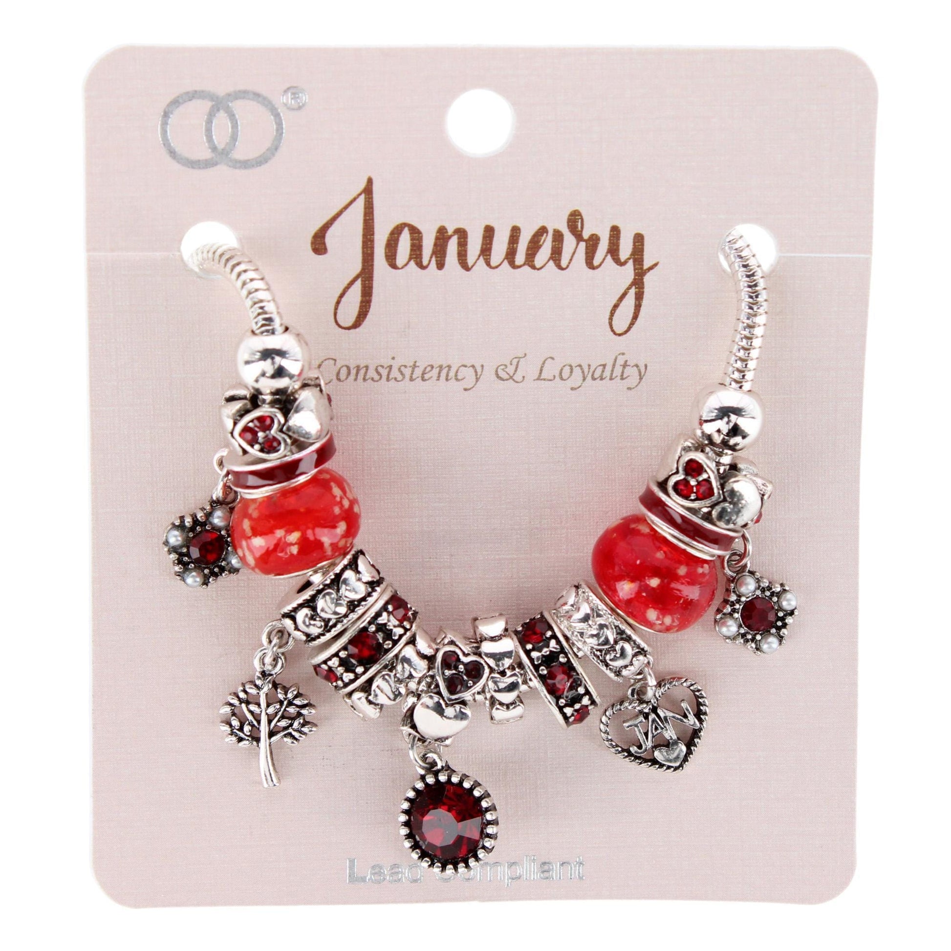 CTM® Women's Meaningful Birthstone Charm Clasp Bracelet - January- Garnet