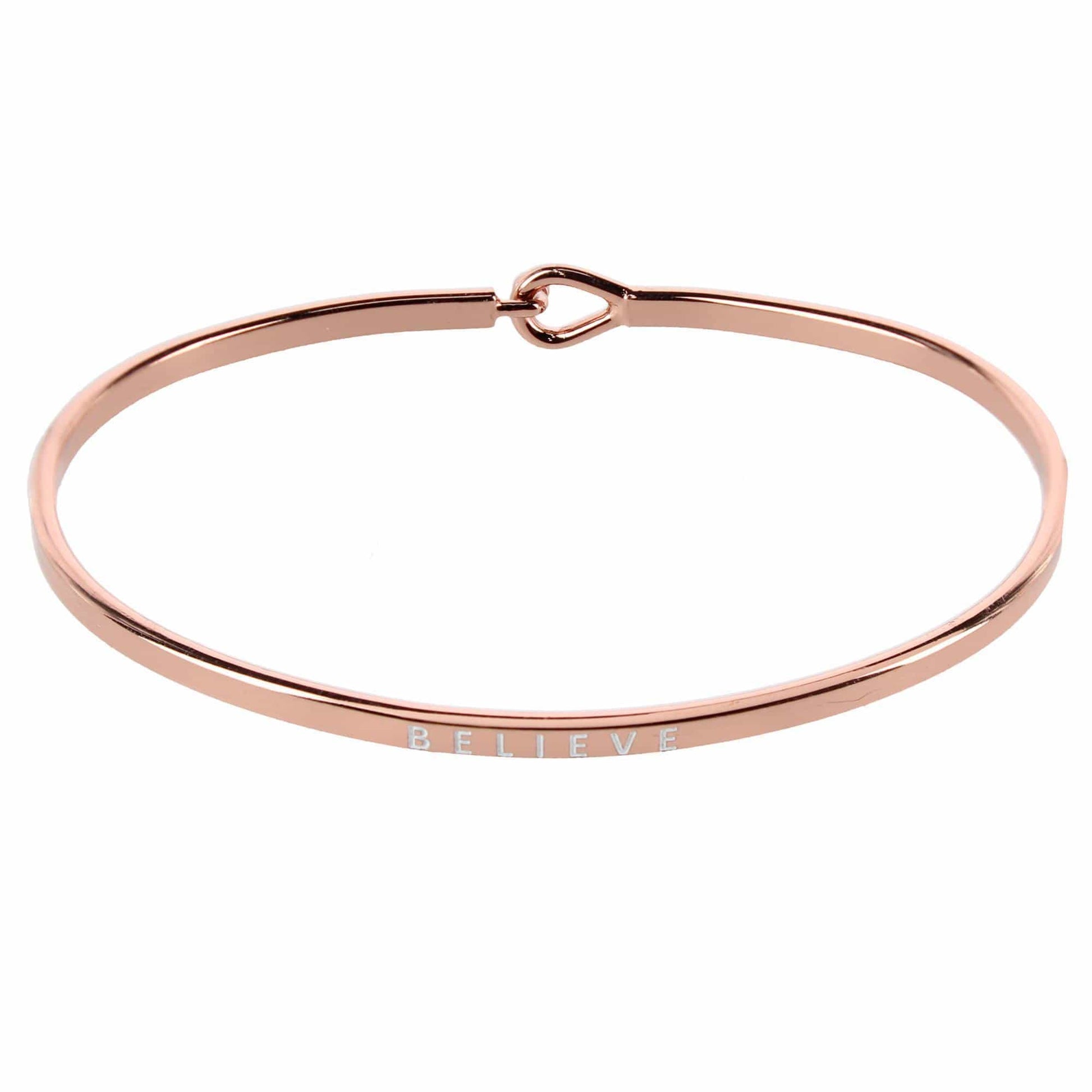 CTM® Women's Inspirational Bangle Bracelet Trio in Gold Silver and Rose Gold Finish - Believe
