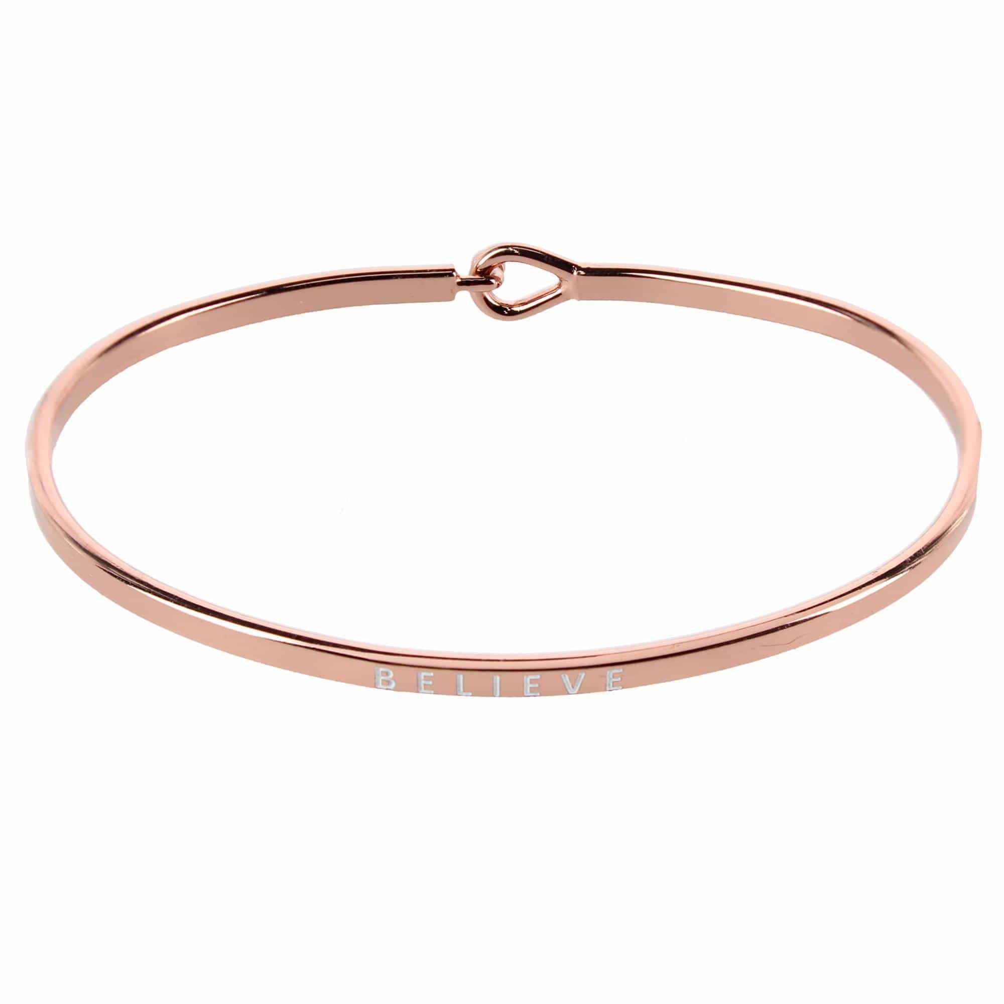 CTM® Women's Inspirational Bangle Bracelet Trio in Gold Silver and Rose Gold Finish - Believe