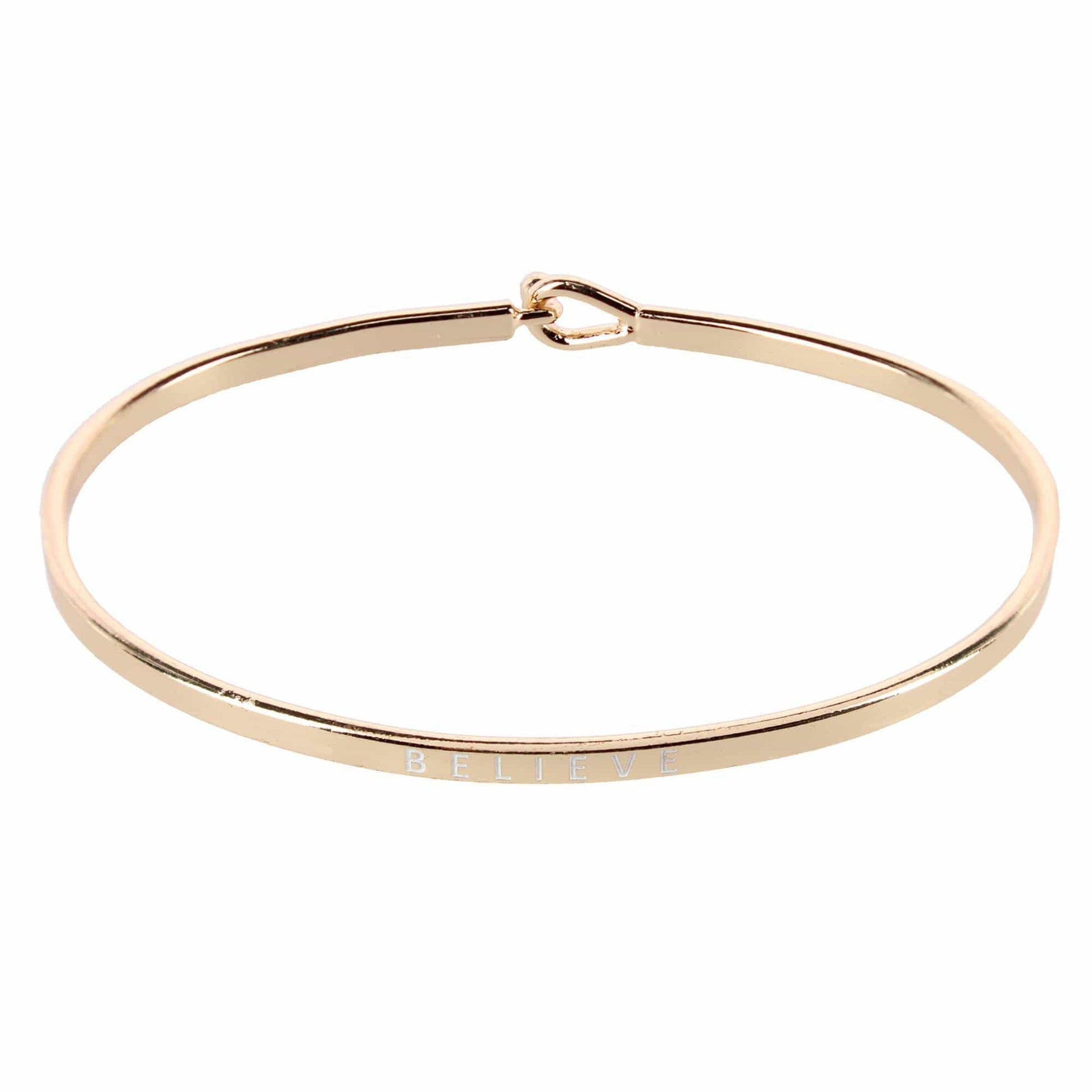 CTM® Women's Inspirational Bangle Bracelet Trio in Gold Silver and Rose Gold Finish - Believe