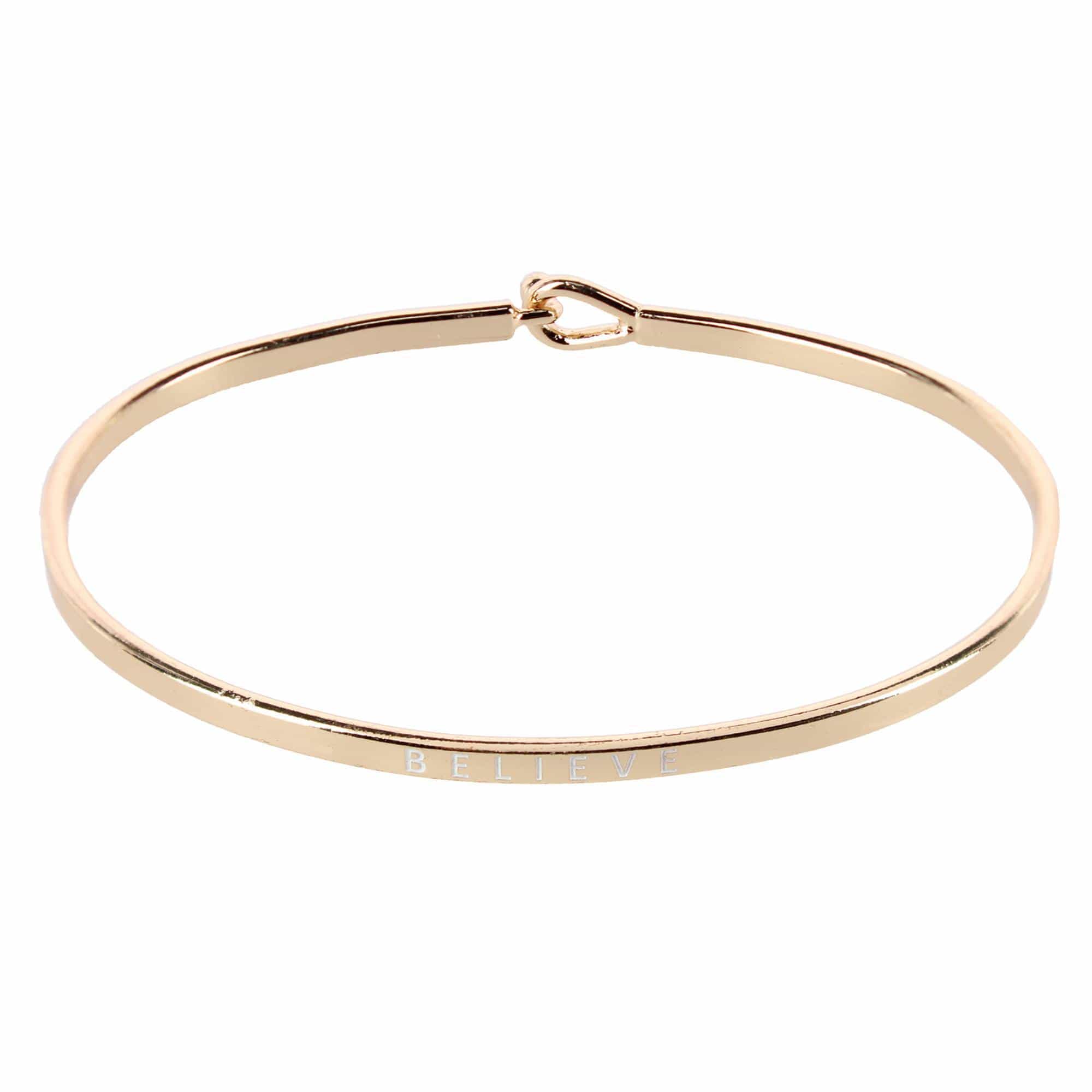 CTM® Women's Inspirational Bangle Bracelet Trio in Gold Silver and Rose Gold Finish - Believe