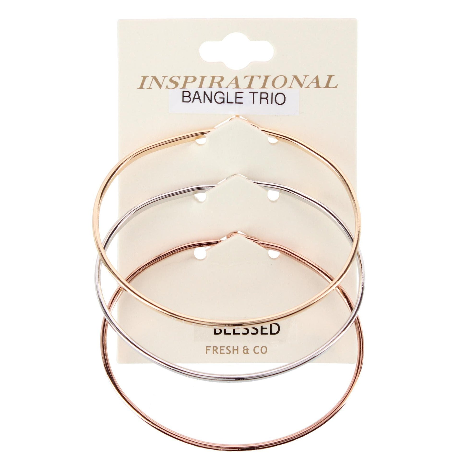 CTM® Women's Inspirational Bangle Bracelet Trio in Gold Silver and Rose Gold Finish - Blessed