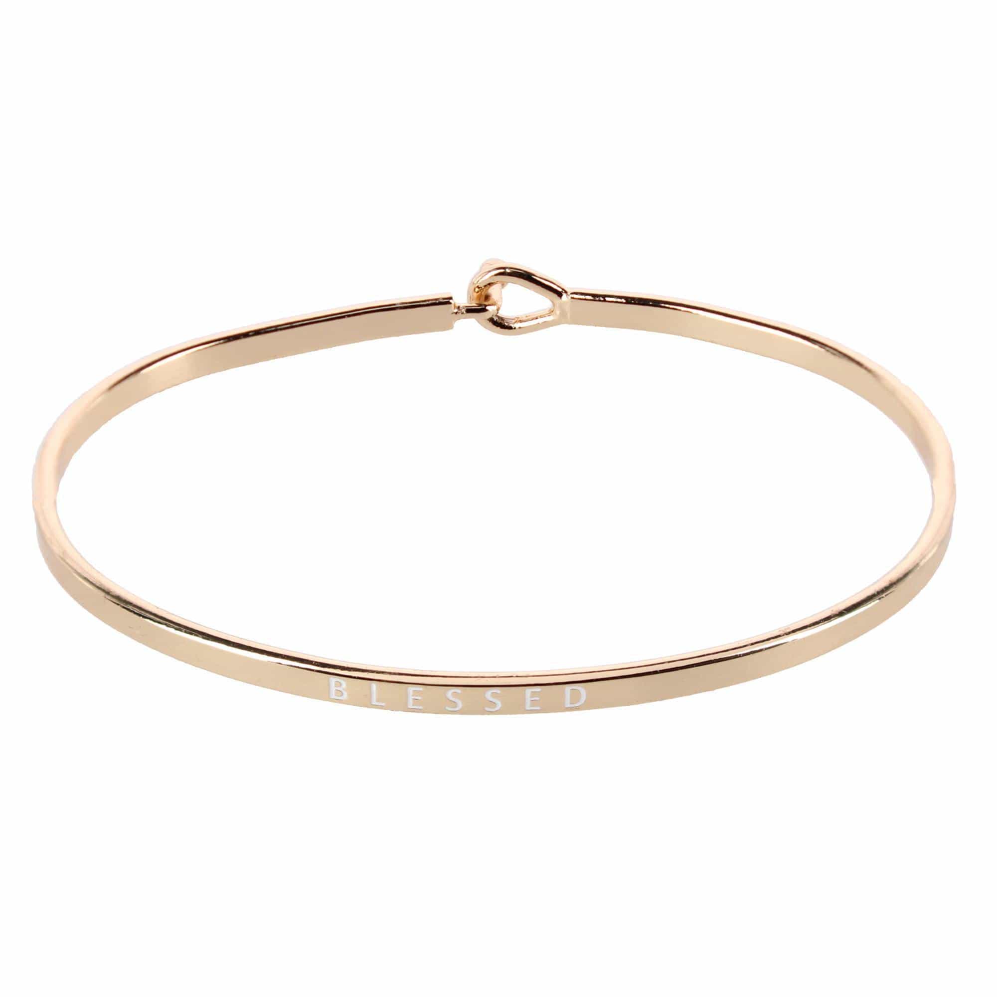 CTM® Women's Inspirational Bangle Bracelet Trio in Gold Silver and Rose Gold Finish - Blessed