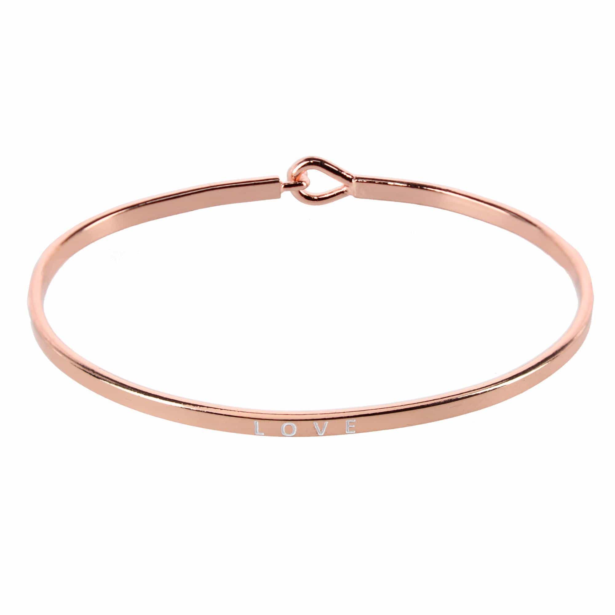 CTM® Women's Inspirational Bangle Bracelet Trio in Gold Silver and Rose Gold Finish - Love