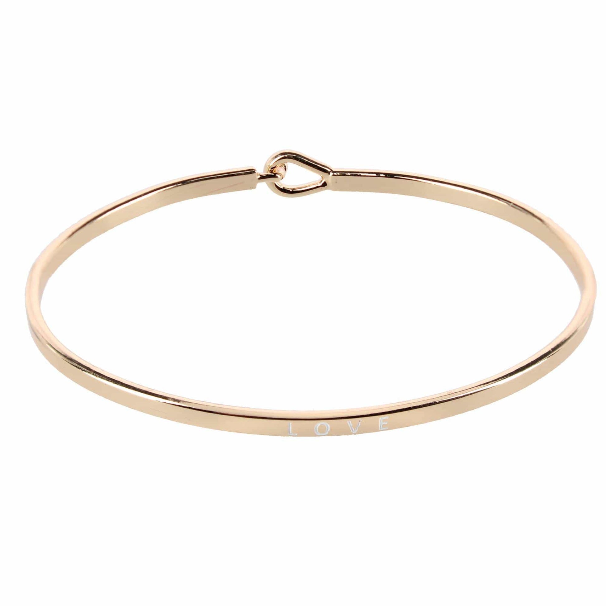 CTM® Women's Inspirational Bangle Bracelet Trio in Gold Silver and Rose Gold Finish - Love