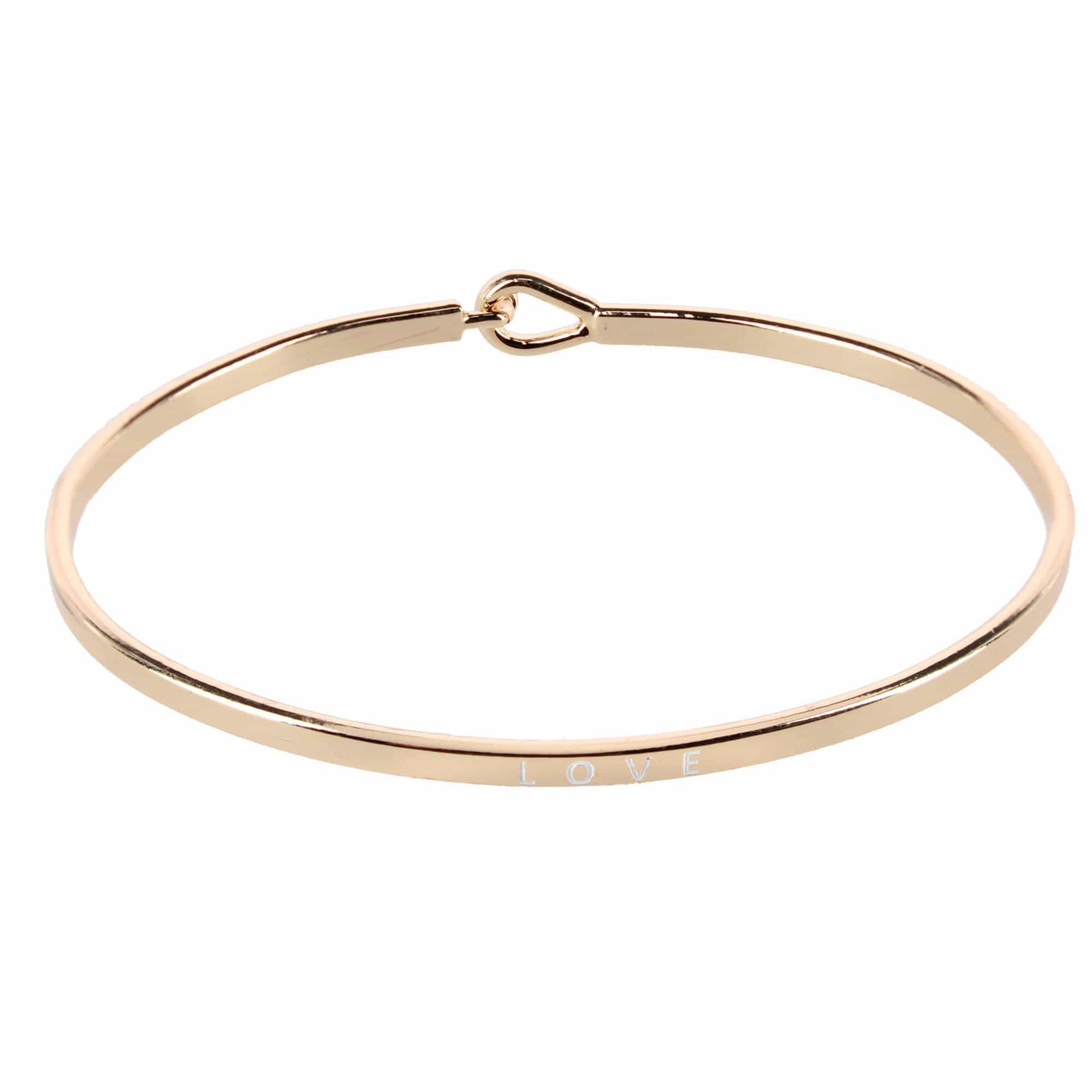 CTM® Women's Inspirational Bangle Bracelet Trio in Gold Silver and Rose Gold Finish - Love