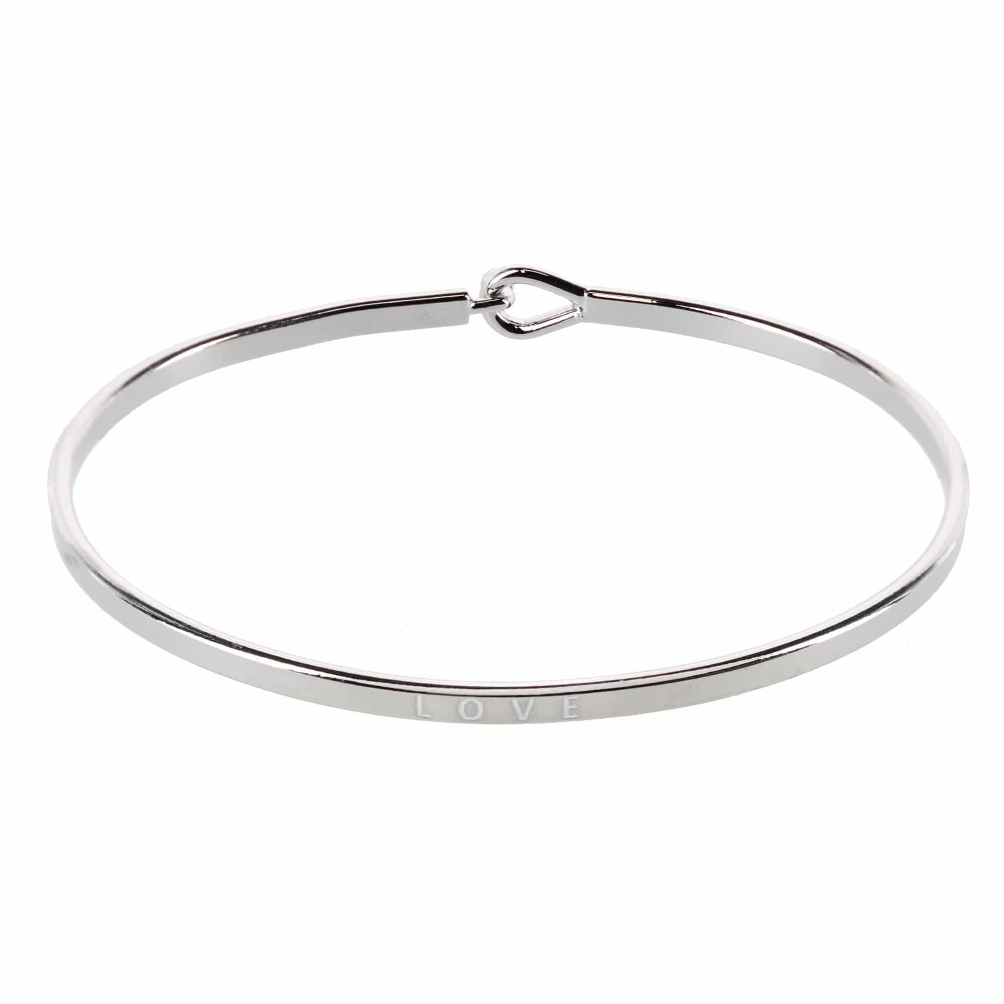 CTM® Women's Inspirational Bangle Bracelet Trio in Gold Silver and Rose Gold Finish - Love