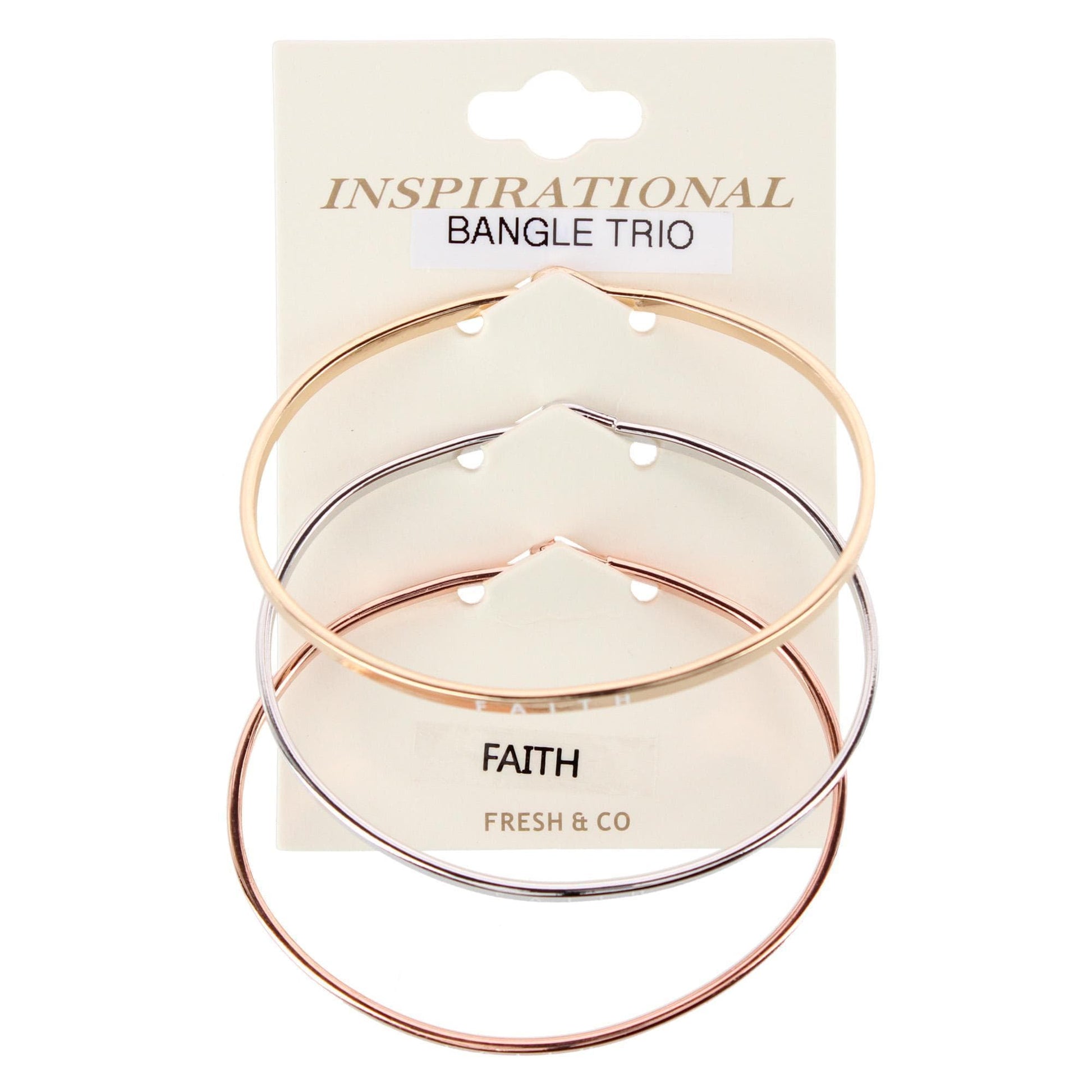 CTM® Women's Inspirational Bangle Bracelet Trio in Gold Silver and Rose Gold Finish - Faith