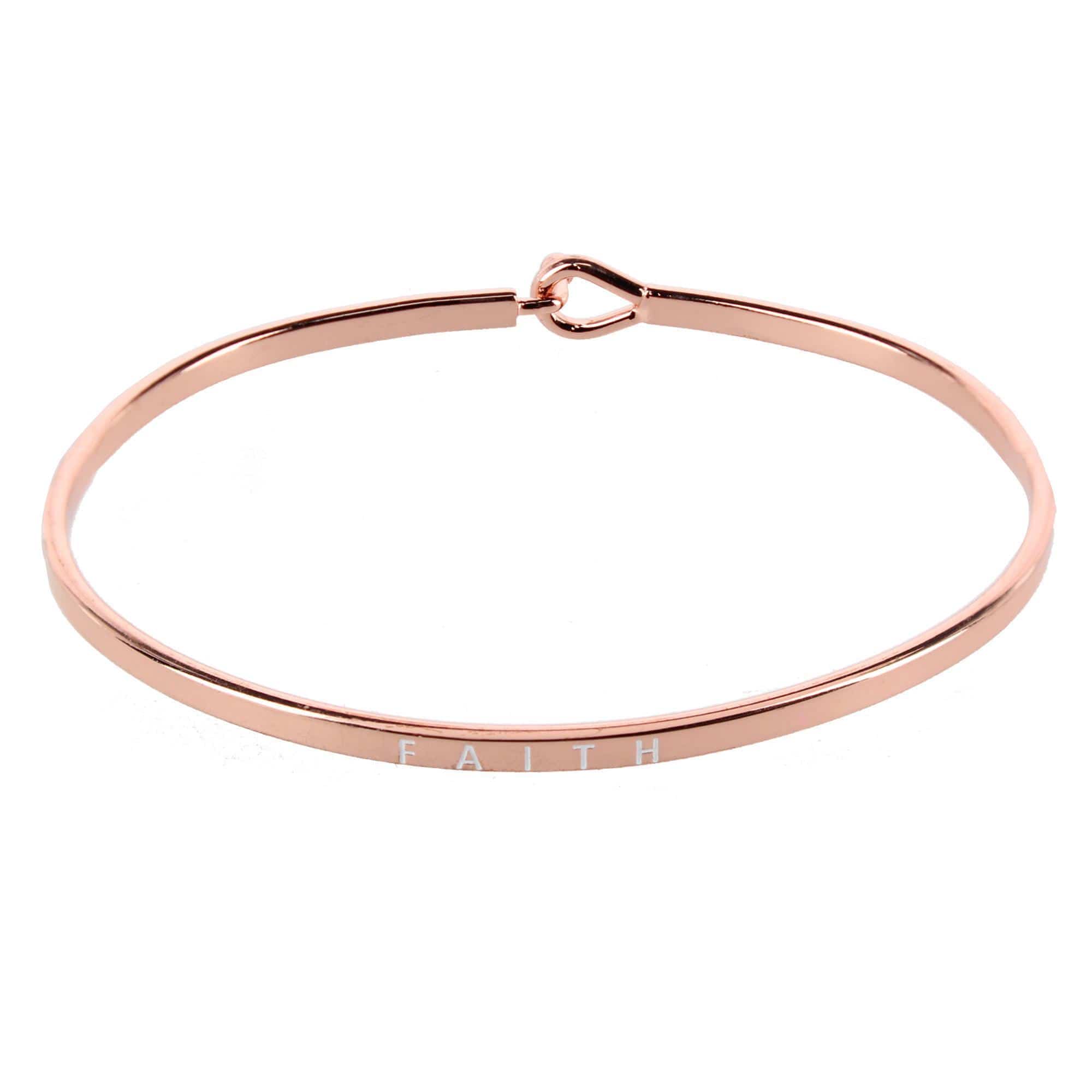 CTM® Women's Inspirational Bangle Bracelet Trio in Gold Silver and Rose Gold Finish - Faith