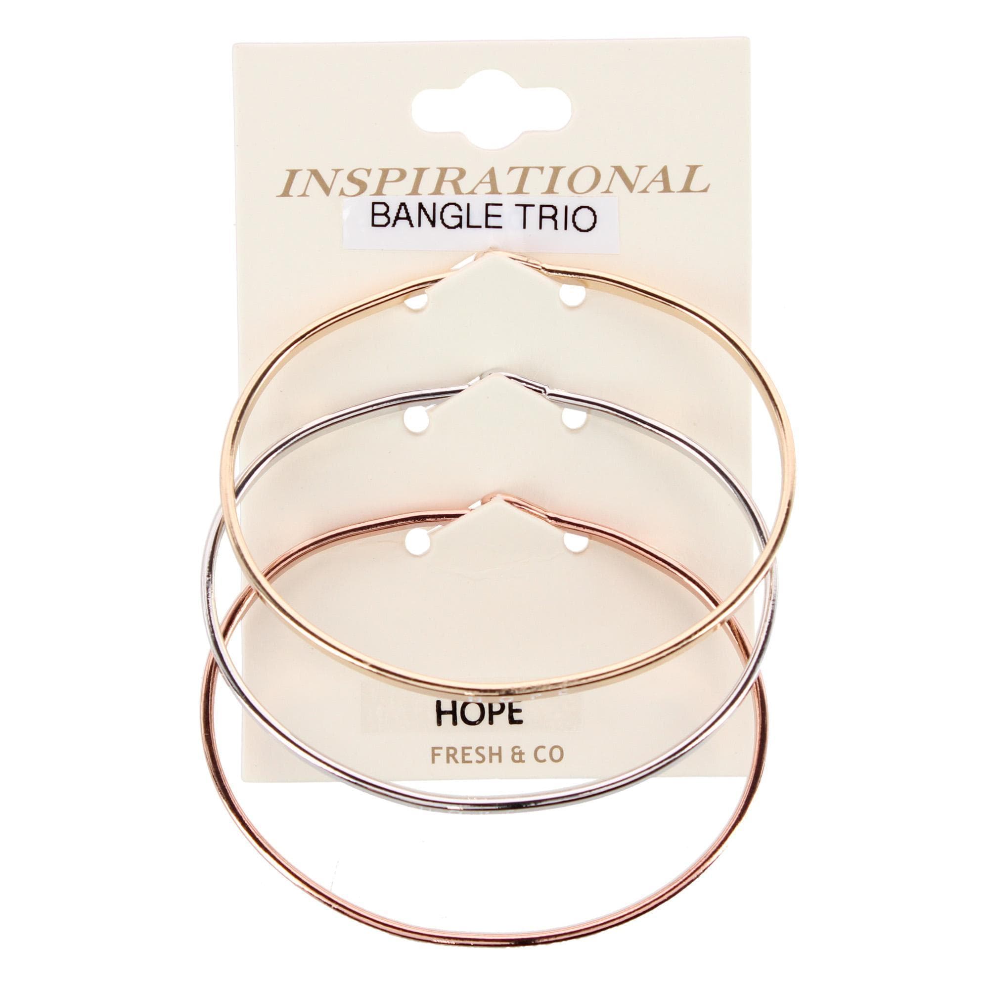 CTM® Women's Inspirational Bangle Bracelet Trio in Gold Silver and Rose Gold Finish - Hope