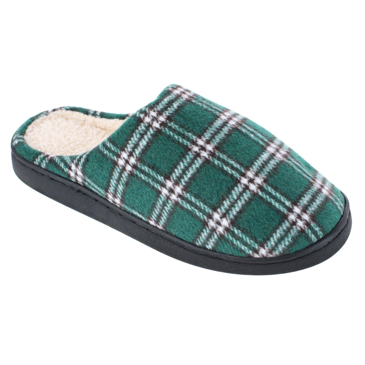 CTM® Women's Classic Plaid Slide House Slippers Plush Insole - Green