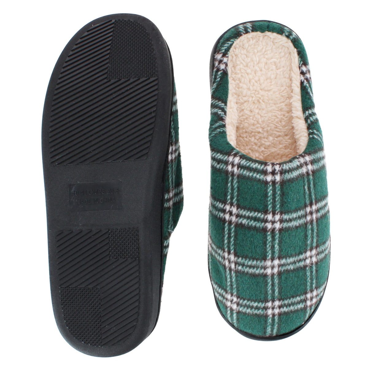 CTM® Women's Classic Plaid Slide House Slippers Plush Insole - Green