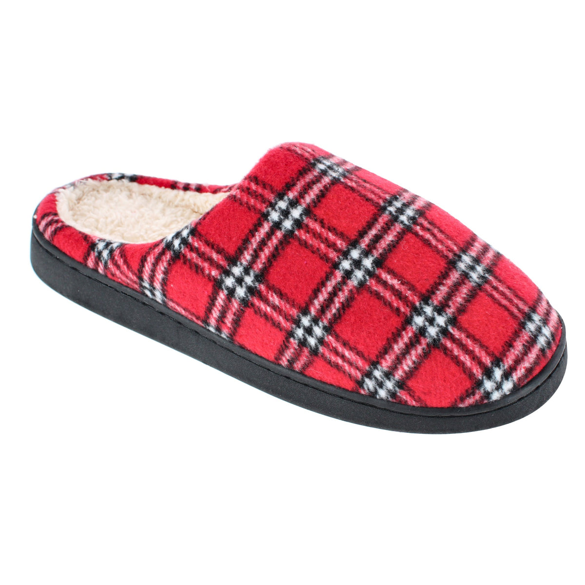 CTM® Women's Classic Plaid Slide House Slippers Plush Insole - Red