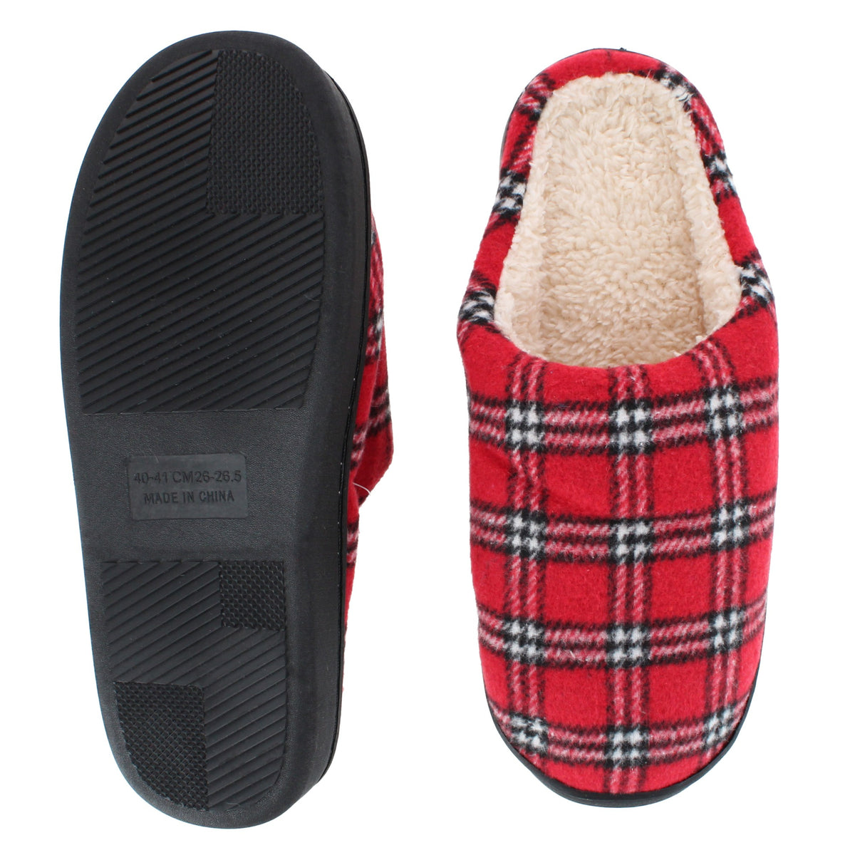 CTM® Women's Classic Plaid Slide House Slippers Plush Insole - Red