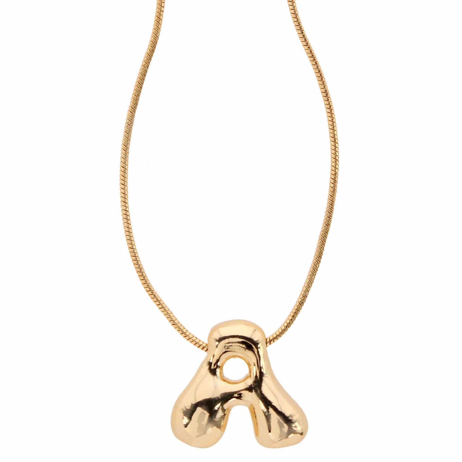 CTM® Women's Semi-Fine Bubble Letter Initial Necklace Gold or Silver Dipped - Gold- A