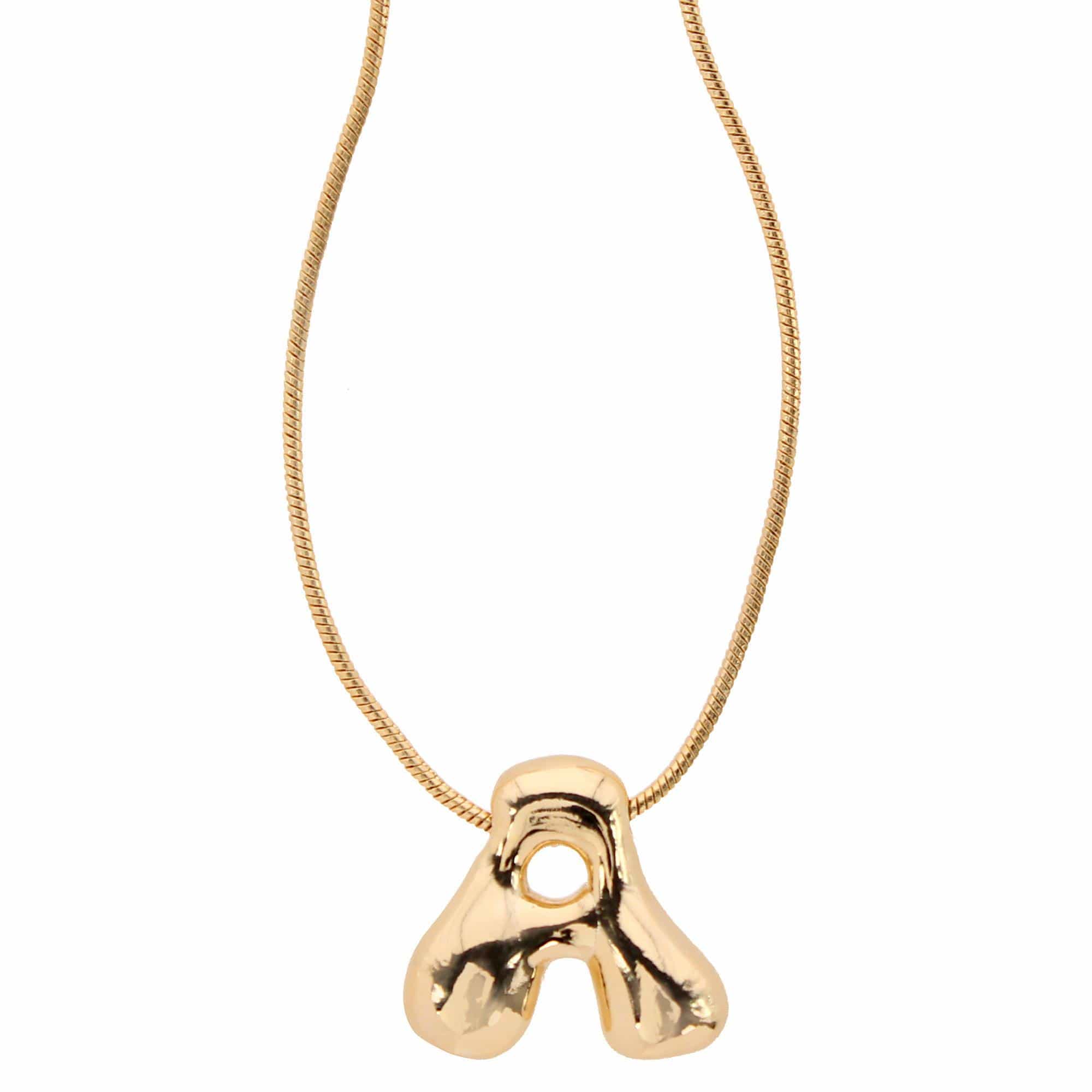 CTM® Women's Semi-Fine Bubble Letter Initial Necklace Gold or Silver Dipped - Gold- A