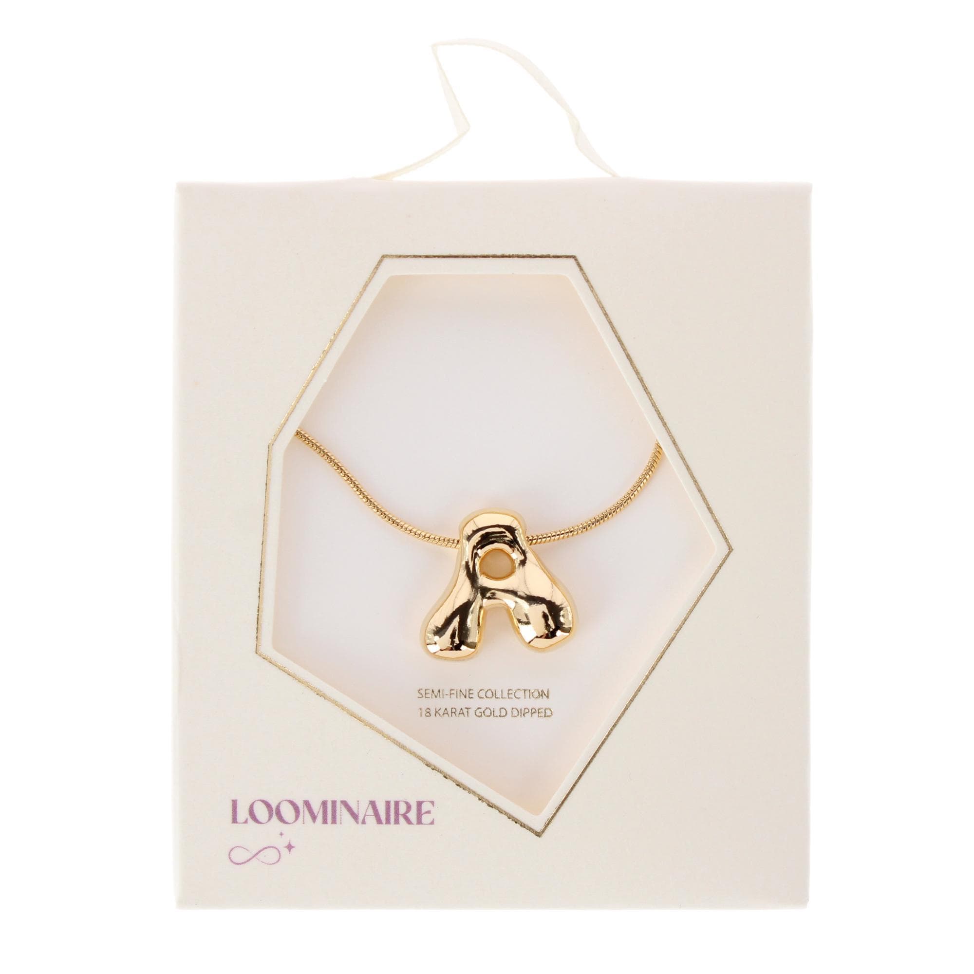 CTM® Women's Semi-Fine Bubble Letter Initial Necklace Gold or Silver Dipped - Gold- A