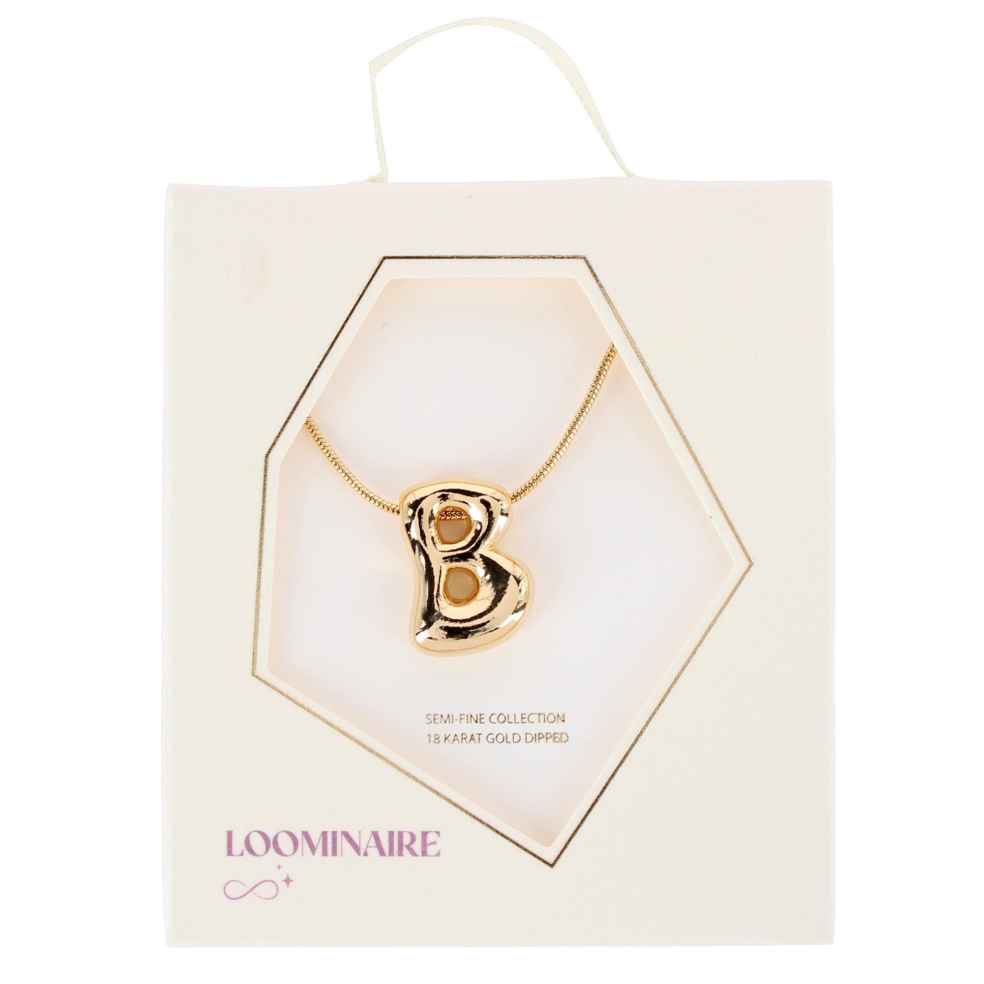 CTM® Women's Semi-Fine Bubble Letter Initial Necklace Gold or Silver Dipped - Gold- B