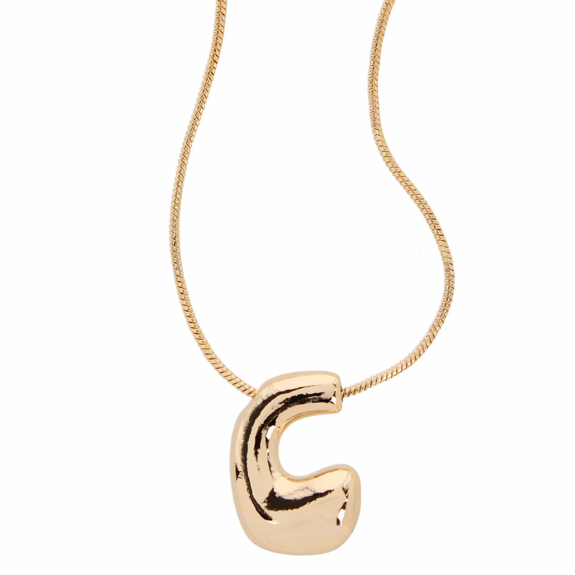 CTM® Women's Semi-Fine Bubble Letter Initial Necklace Gold or Silver Dipped - Gold- C
