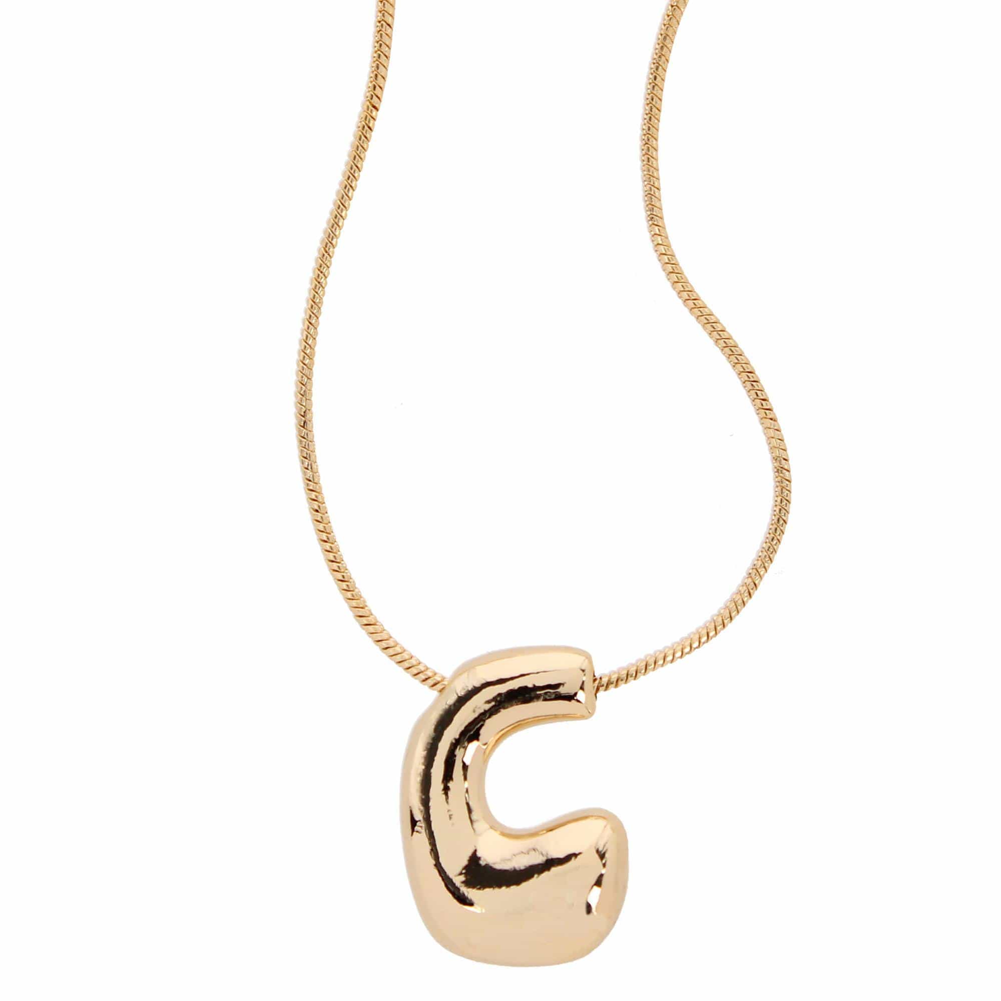 CTM® Women's Semi-Fine Bubble Letter Initial Necklace Gold or Silver Dipped - Gold- C