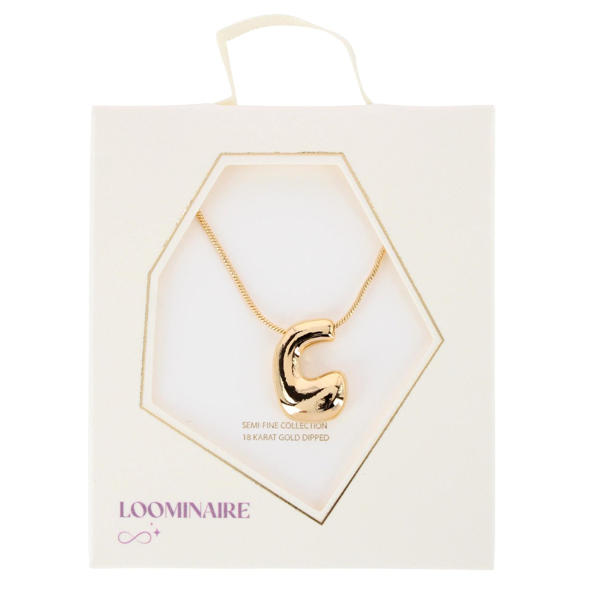 CTM® Women's Semi-Fine Bubble Letter Initial Necklace Gold or Silver Dipped - Gold- C