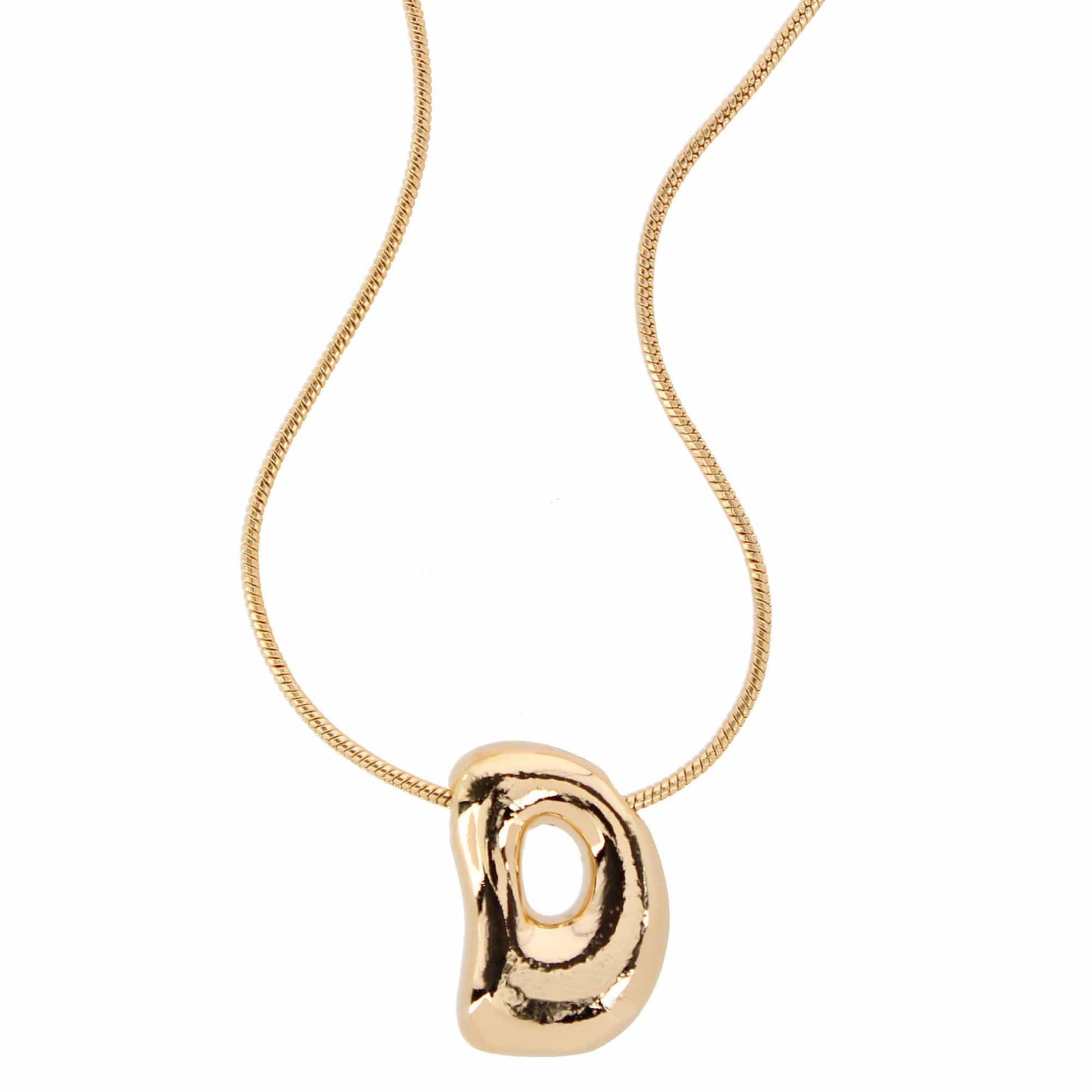 CTM® Women's Semi-Fine Bubble Letter Initial Necklace Gold or Silver Dipped - Gold- D