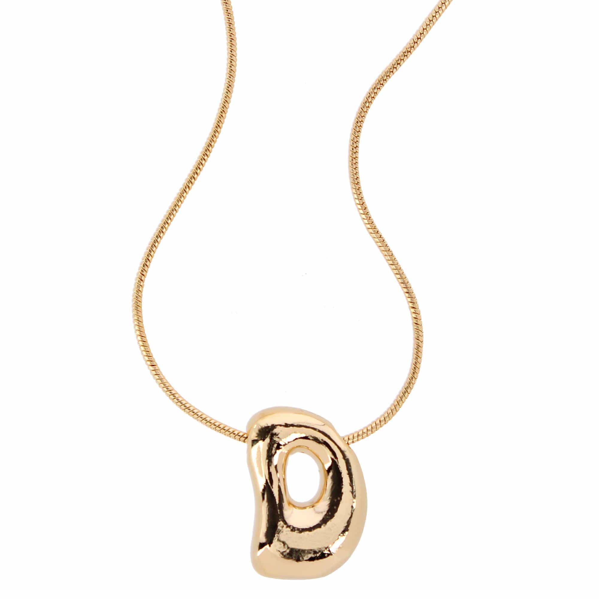 CTM® Women's Semi-Fine Bubble Letter Initial Necklace Gold or Silver Dipped - Gold- D