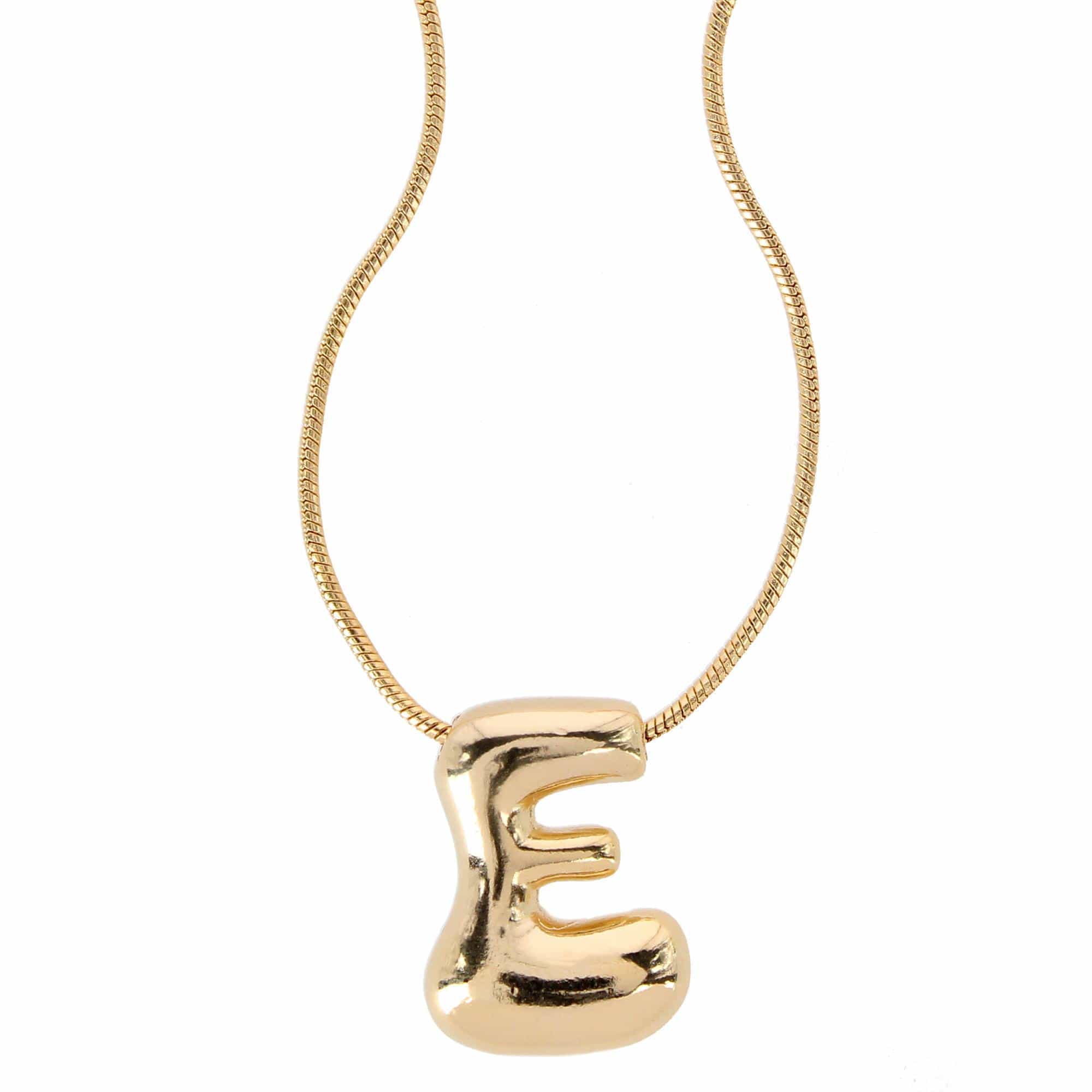 CTM® Women's Semi-Fine Bubble Letter Initial Necklace Gold or Silver Dipped - Gold- E