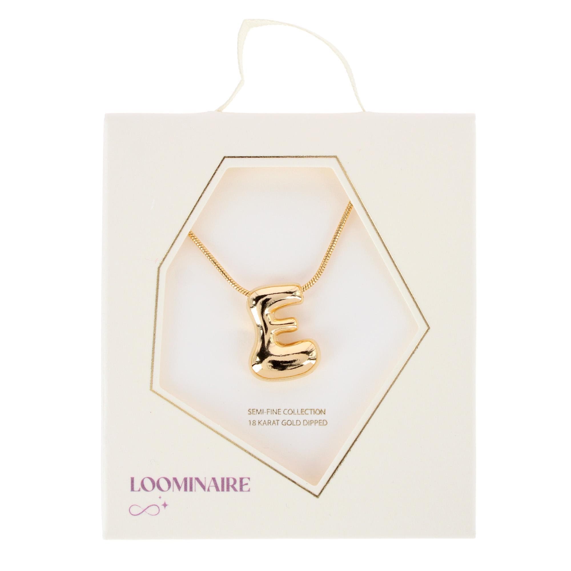 CTM® Women's Semi-Fine Bubble Letter Initial Necklace Gold or Silver Dipped - Gold- E
